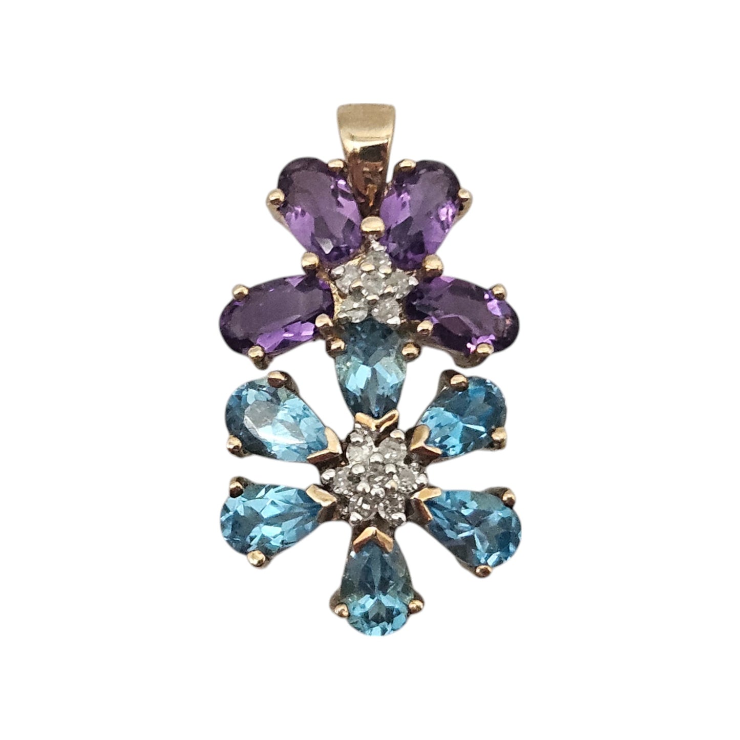 9ct Yellow Gold Pendant With Topazes, Amethysts & Diamonds L 1.9 cm 2.3 g.