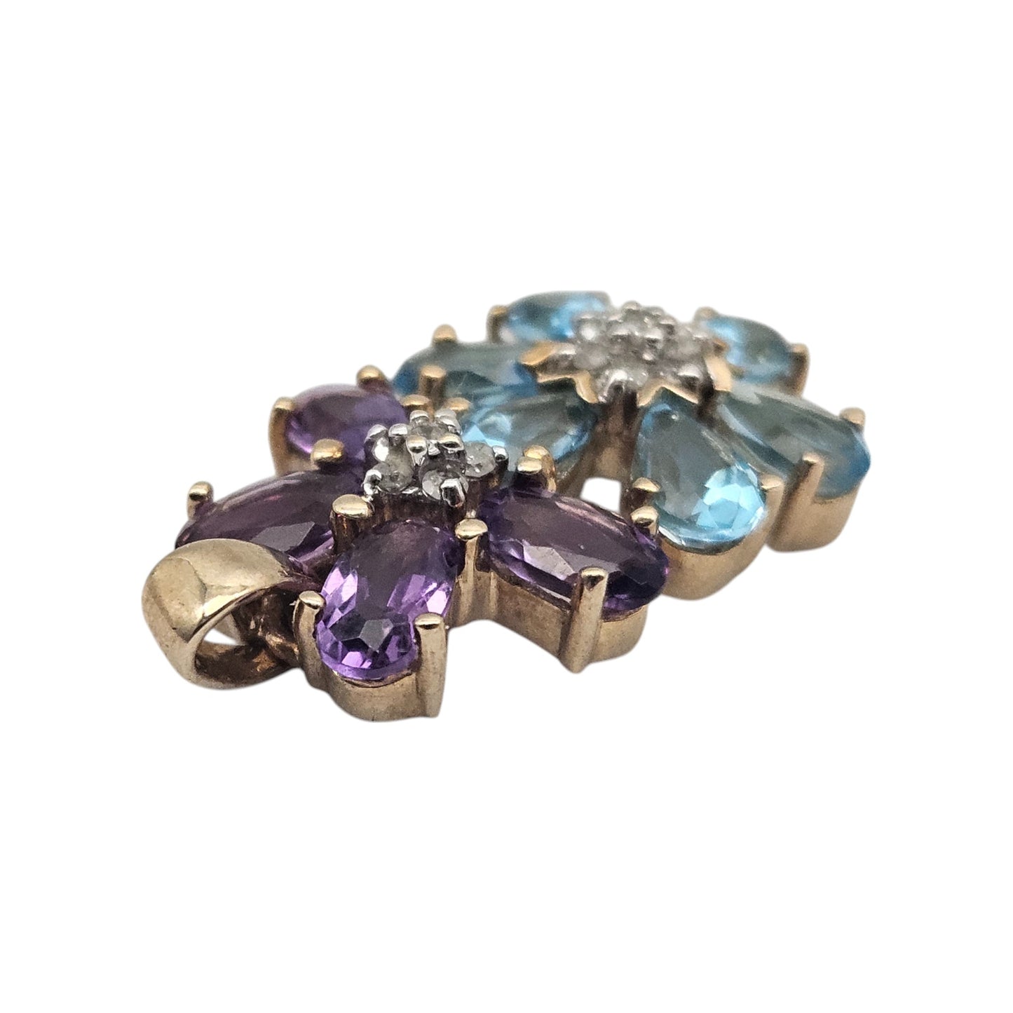 9ct Yellow Gold Pendant With Topazes, Amethysts & Diamonds L 1.9 cm 2.3 g.