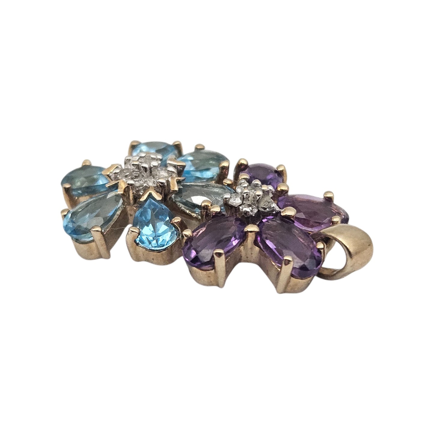 9ct Yellow Gold Pendant With Topazes, Amethysts & Diamonds L 1.9 cm 2.3 g.