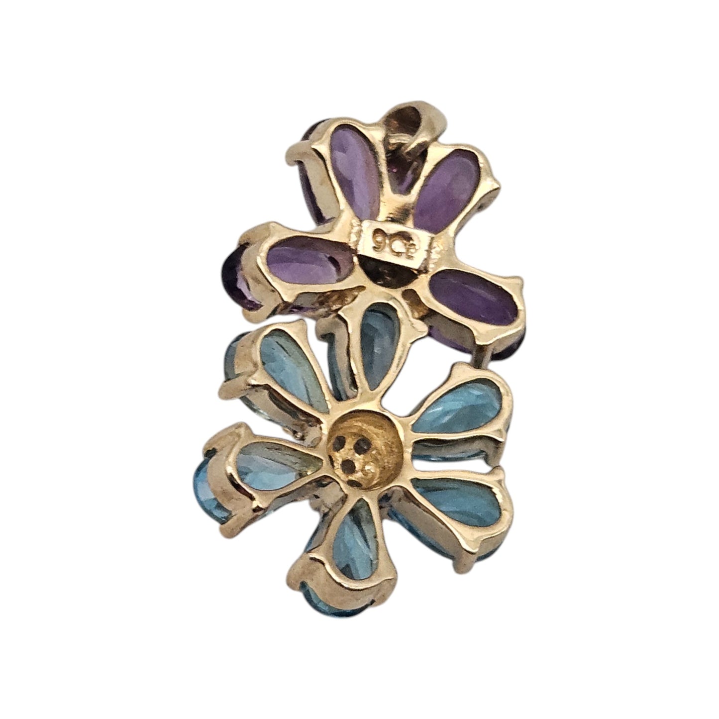 9ct Yellow Gold Pendant With Topazes, Amethysts & Diamonds L 1.9 cm 2.3 g.