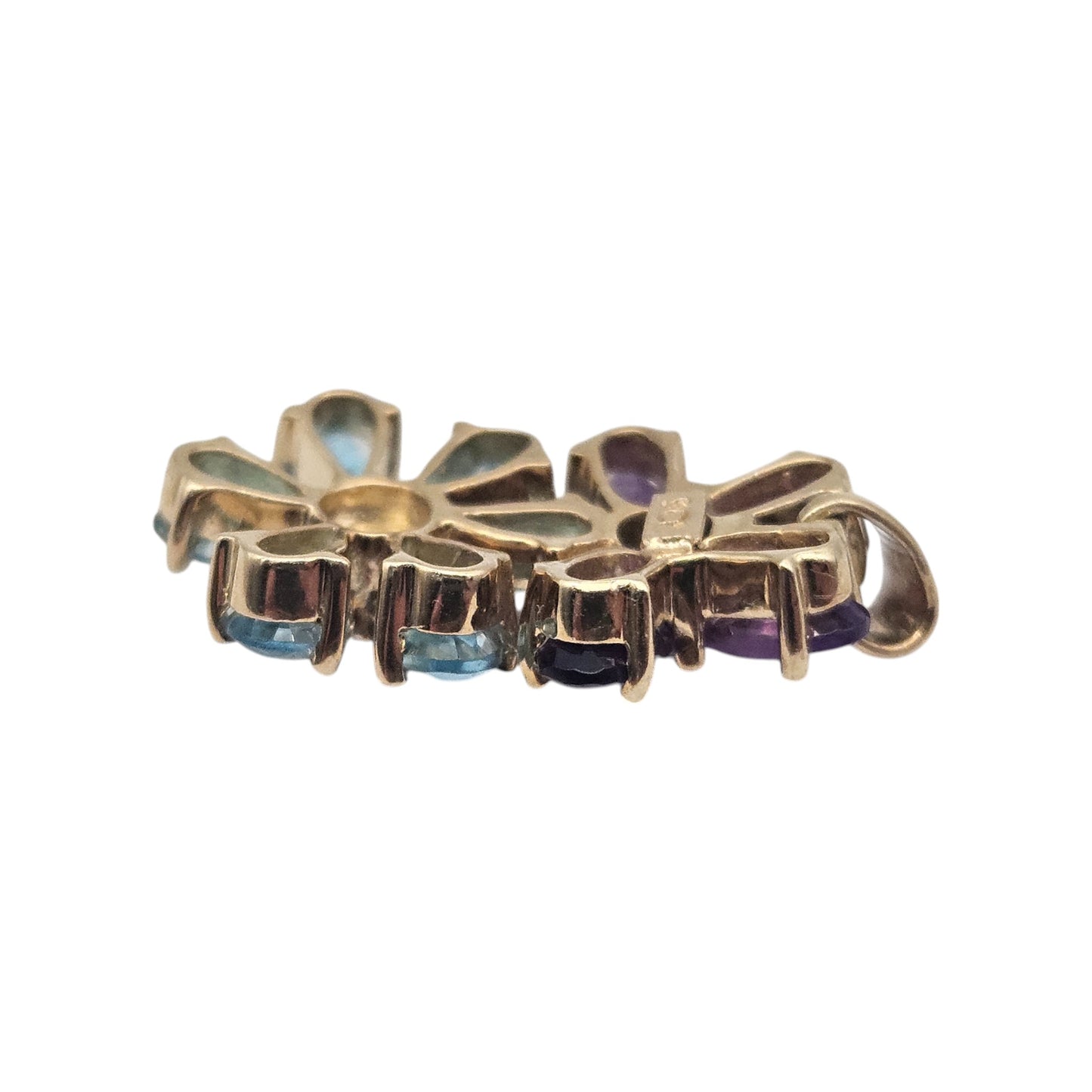 9ct Yellow Gold Pendant With Topazes, Amethysts & Diamonds L 1.9 cm 2.3 g.