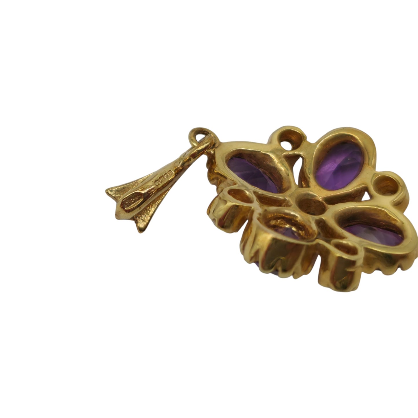 9ct 375 Yellow Gold Pendant With Amethysts & Pearls 2005 L 2.5 cm 2.6 g.