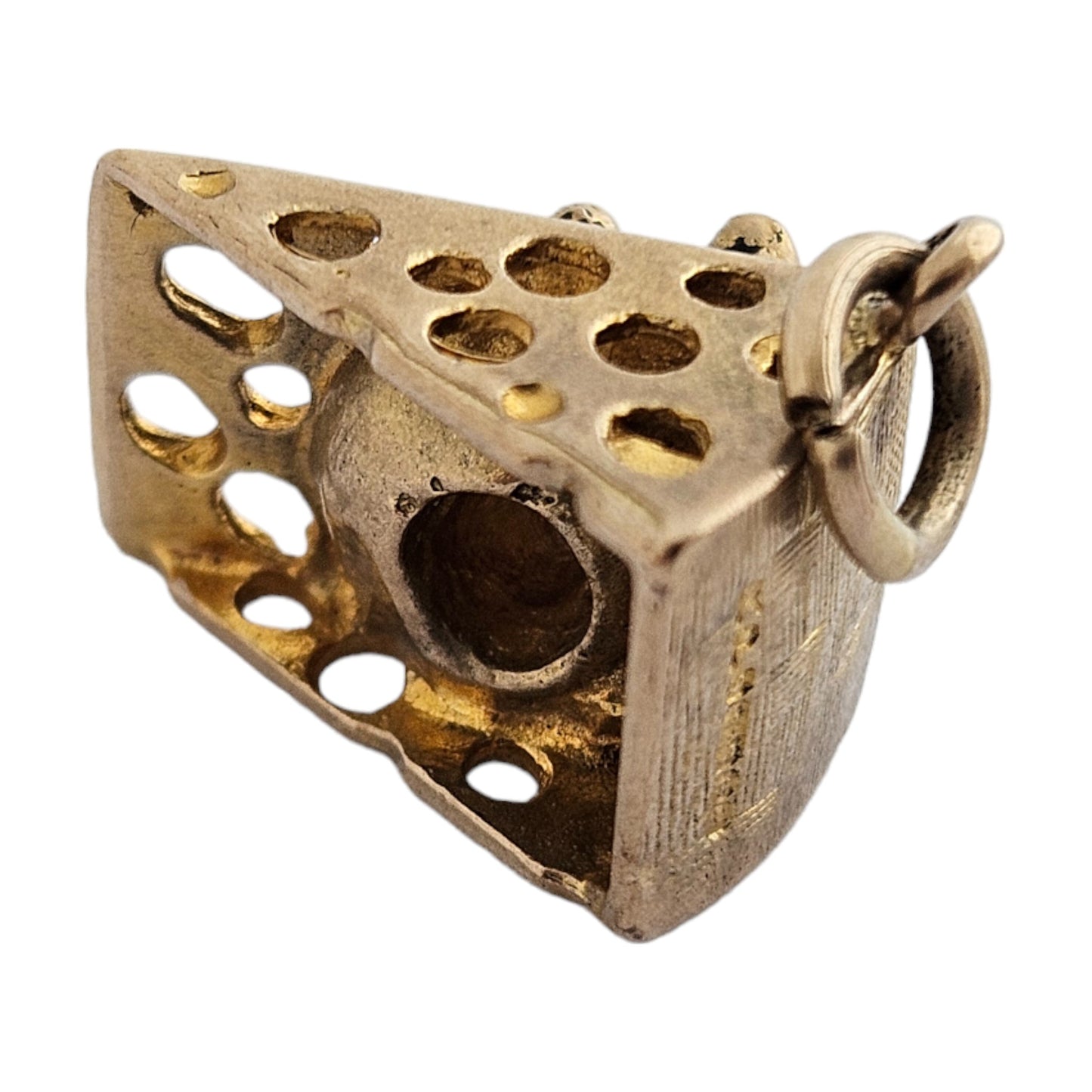 Amusing 9ct 375 Yellow Gold Mouse Inside Cheese Charm c.1969 L 1.5 cm 3.3 g