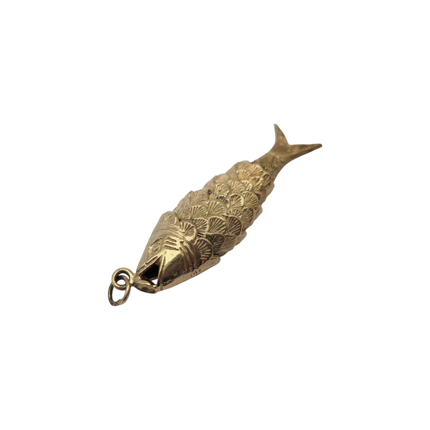 Heavy 9ct 375 Yellow Gold Articulated Fish Charm c.1975 L 3.9 cm 5.9 g.