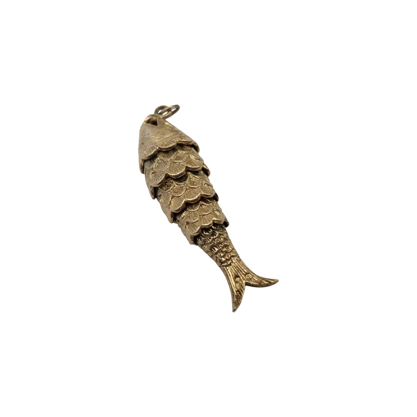 Heavy 9ct 375 Yellow Gold Articulated Fish Charm c.1975 L 3.9 cm 5.9 g.