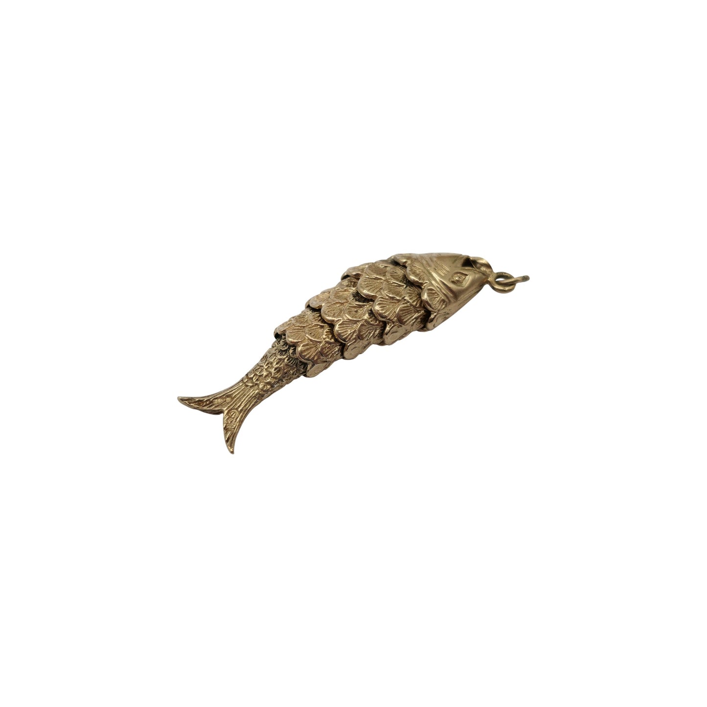 Heavy 9ct 375 Yellow Gold Articulated Fish Charm c.1975 L 3.9 cm 5.9 g.
