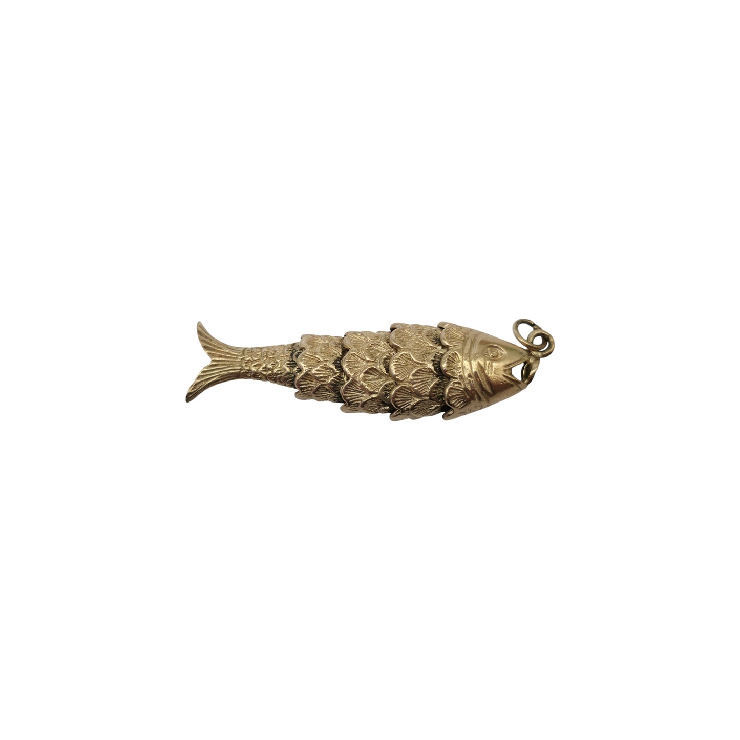 Heavy 9ct 375 Yellow Gold Articulated Fish Charm c.1975 L 3.9 cm 5.9 g.