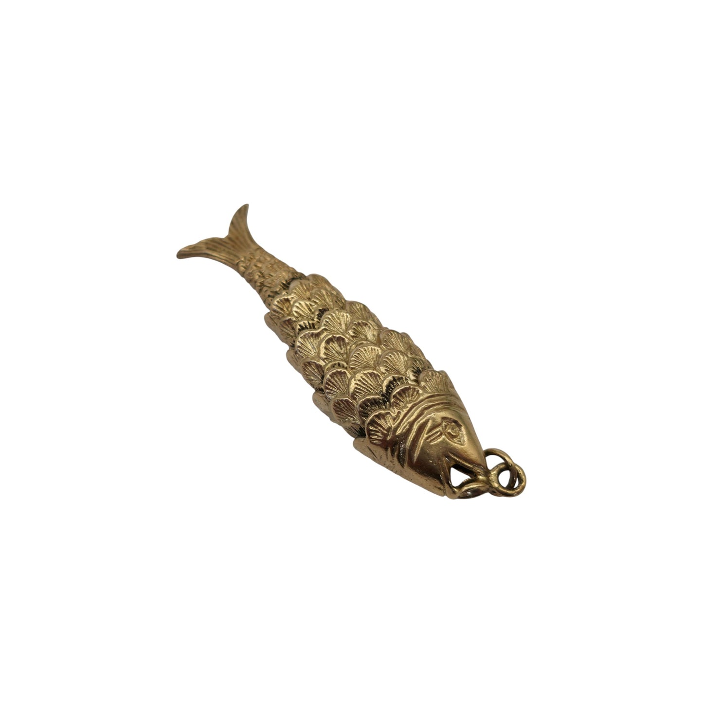 Heavy 9ct 375 Yellow Gold Articulated Fish Charm c.1975 L 3.9 cm 5.9 g.