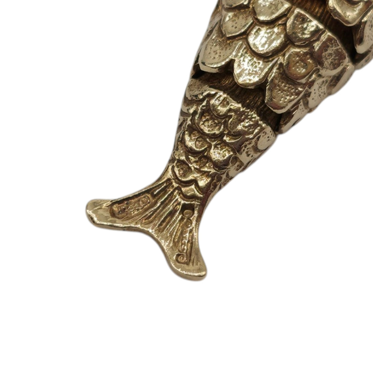Heavy 9ct 375 Yellow Gold Articulated Fish Charm c.1973 L 3.7 cm 8.0 g.
