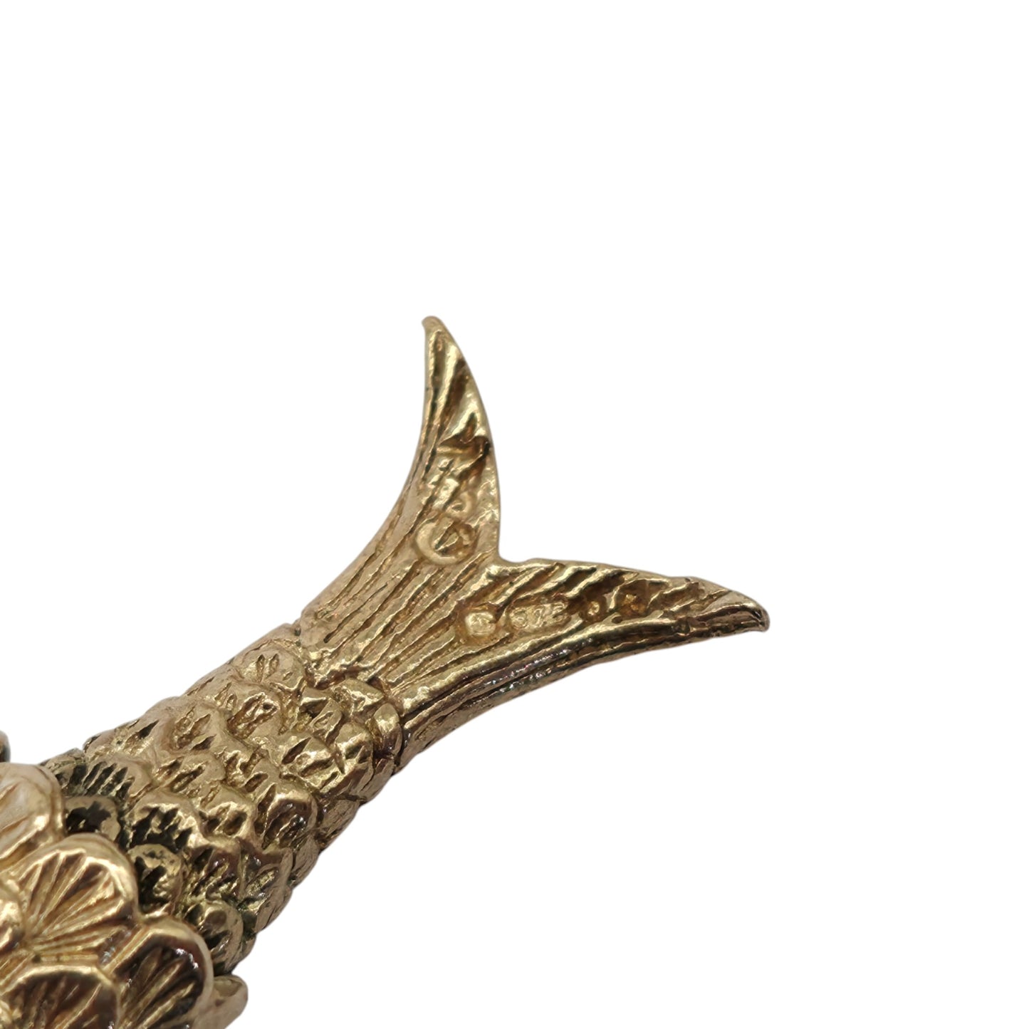 Heavy 9ct 375 Yellow Gold Articulated Fish Charm c.1975 L 3.9 cm 5.9 g.