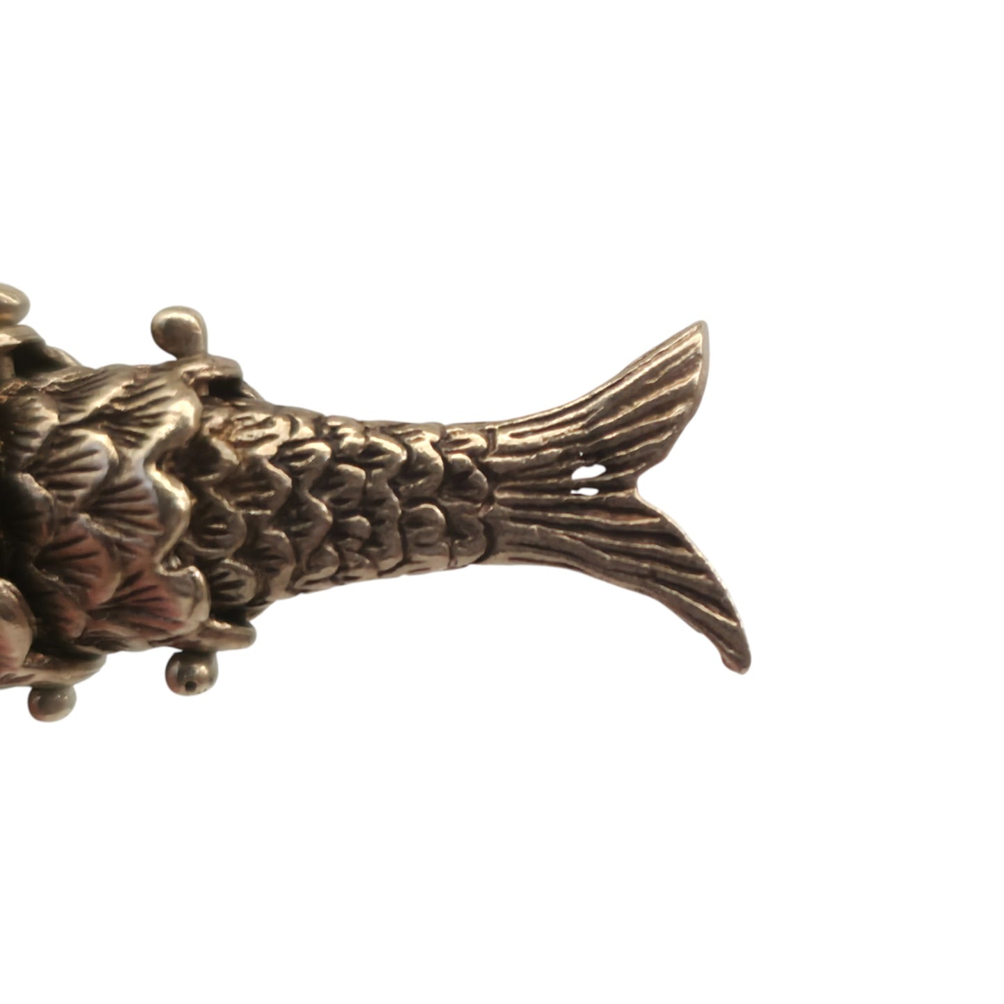 9ct 375 Yellow Gold Articulated Fish Charm With Pearl 1977 L 4.0 cm 6.2 g.