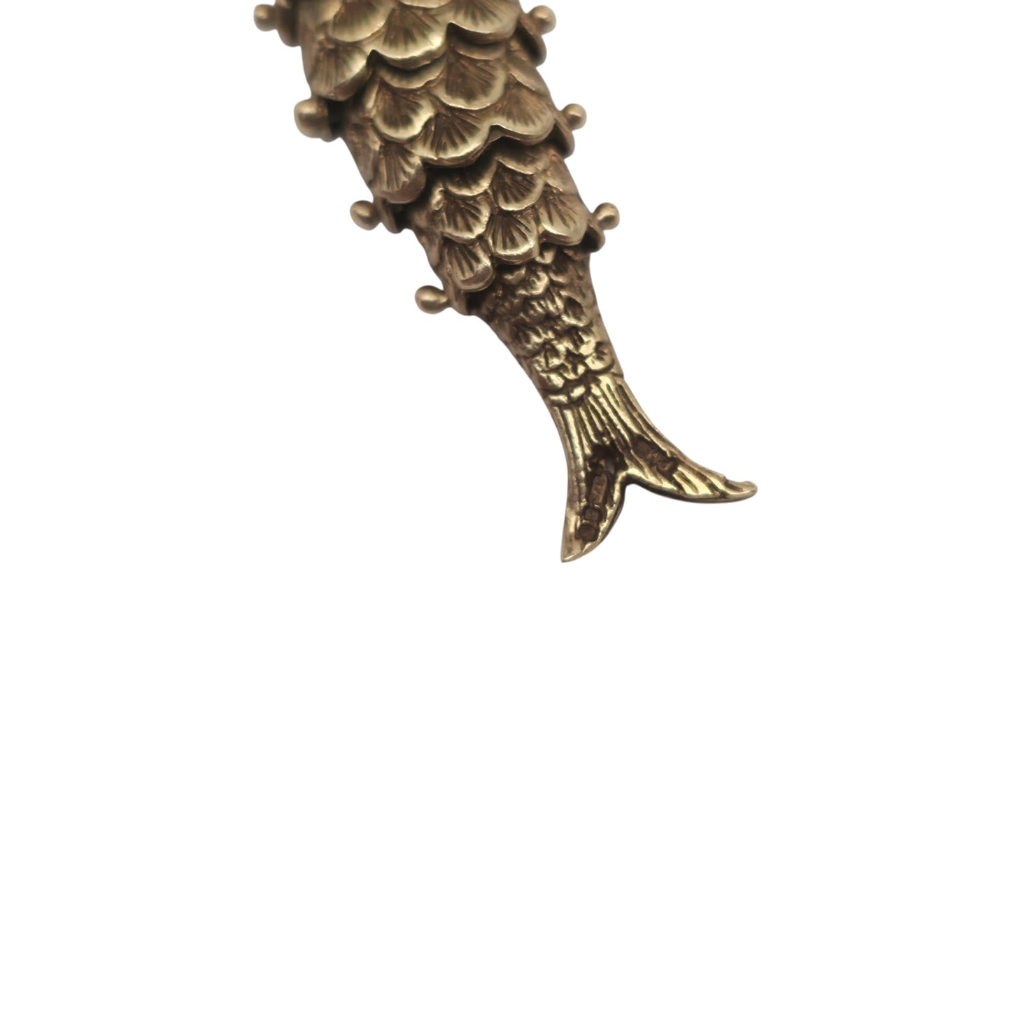 9ct 375 Yellow Gold Articulated Fish Charm With Pearl 1977 L 4.0 cm 6.2 g.