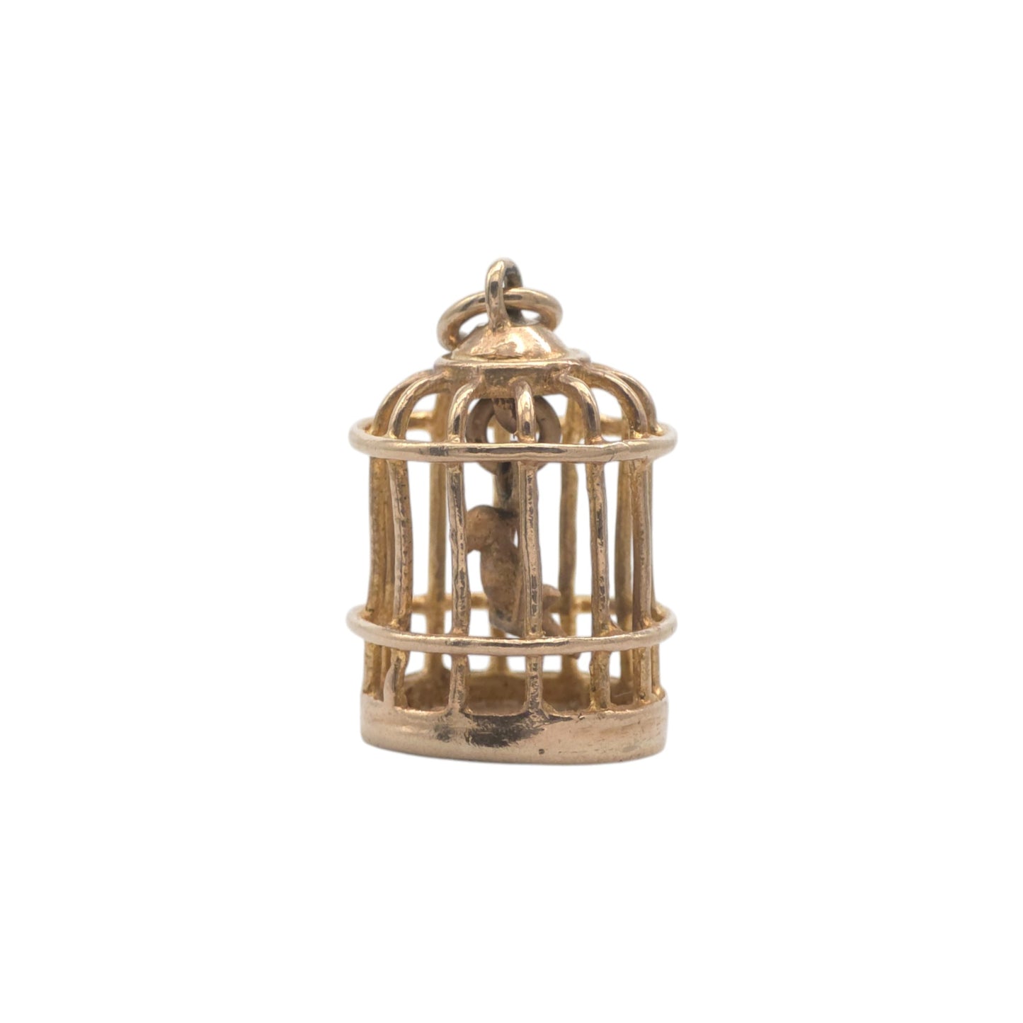 9ct 375 Yellow Gold Bird In Cage Charm 1961 L 1.4 cm 2.5 g.