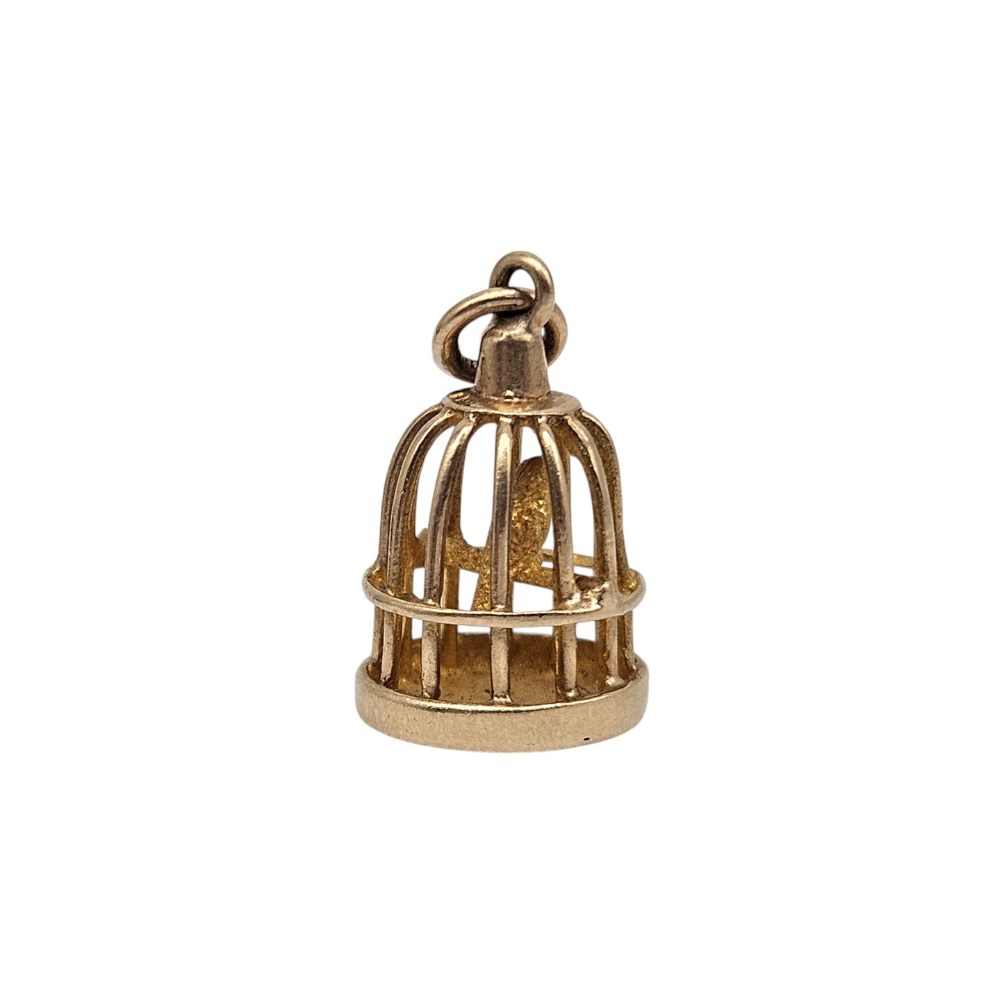 9ct 375 Yellow Gold Bird In Cage Charm 1964 L 1.4 cm 2.2 g.
