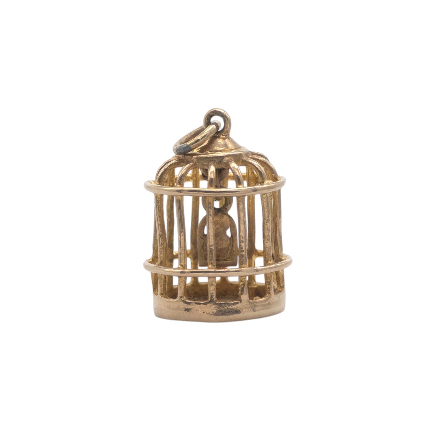 9ct 375 Yellow Gold Bird In Cage Charm 1961 L 1.4 cm 2.5 g.