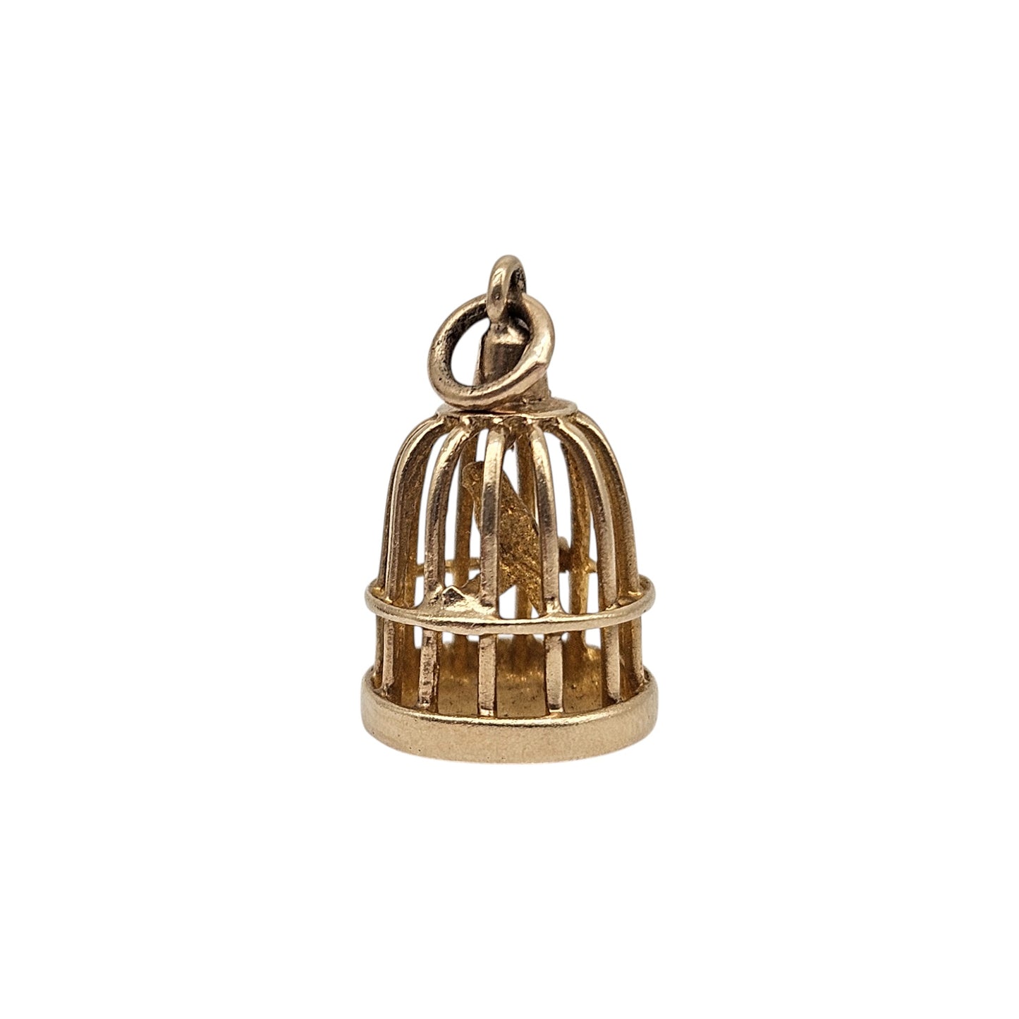 9ct 375 Yellow Gold Bird In Cage Charm 1964 L 1.4 cm 2.2 g.