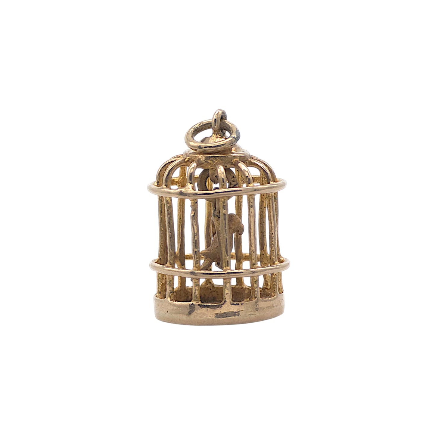 9ct 375 Yellow Gold Bird In Cage Charm 1961 L 1.4 cm 2.5 g.
