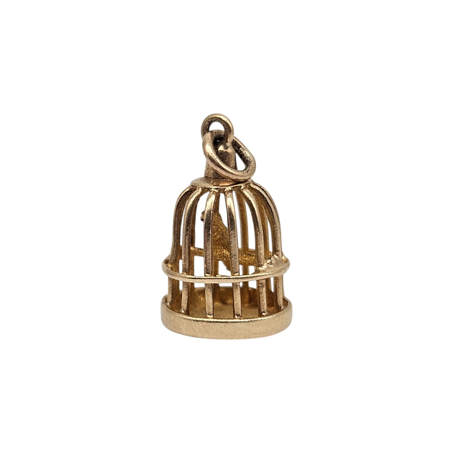 9ct 375 Yellow Gold Bird In Cage Charm 1964 L 1.4 cm 2.2 g.