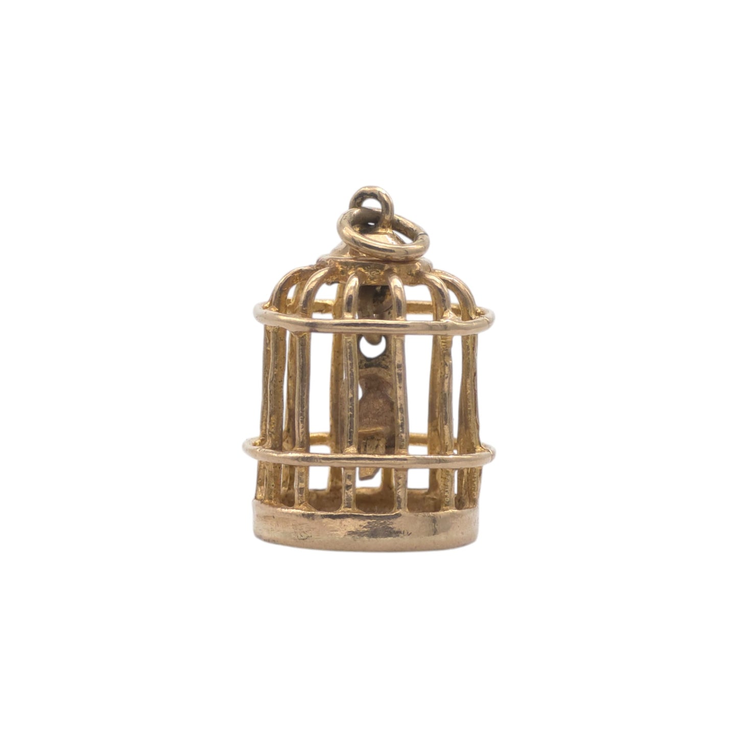 9ct 375 Yellow Gold Bird In Cage Charm 1961 L 1.4 cm 2.5 g.