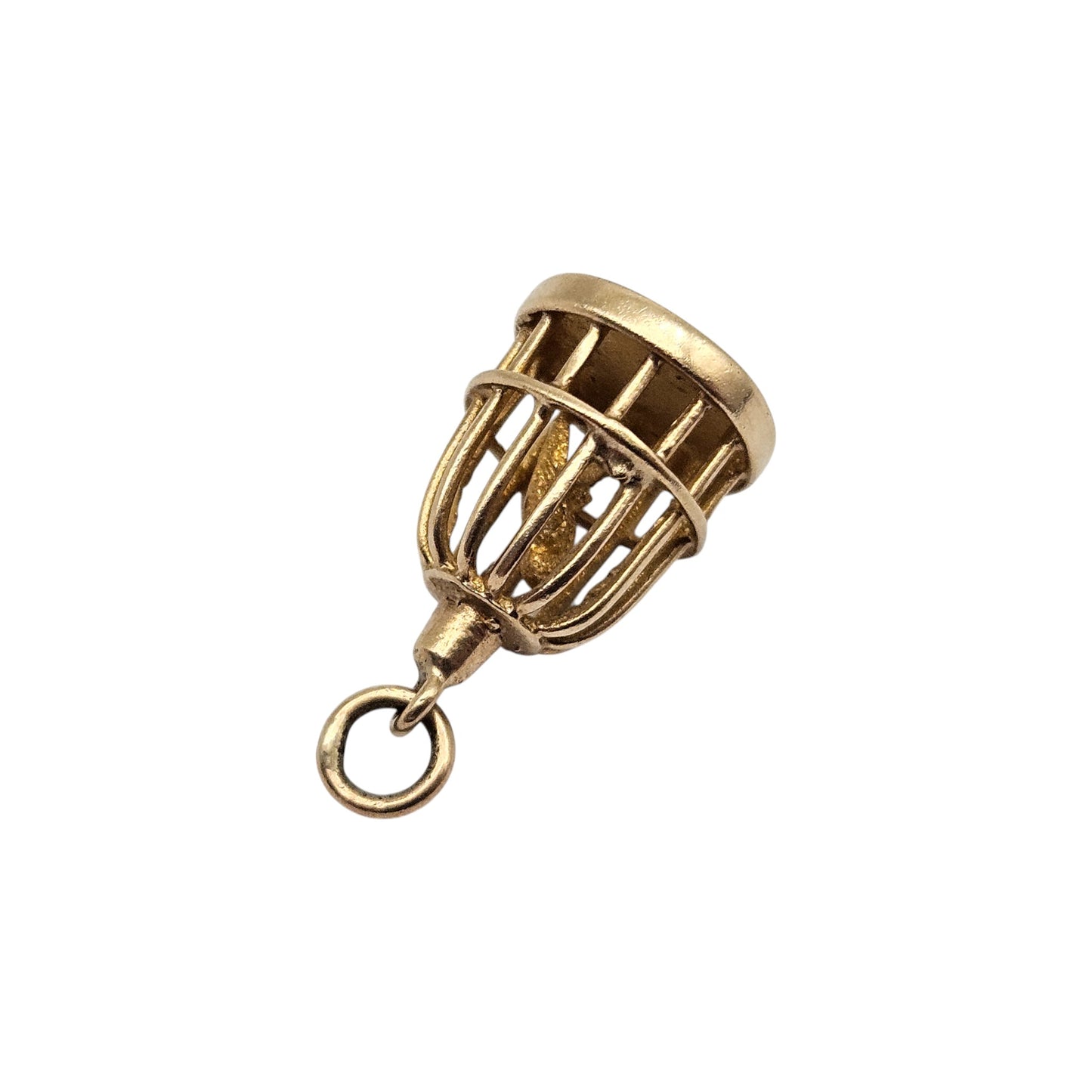 9ct 375 Yellow Gold Bird In Cage Charm 1964 L 1.4 cm 2.2 g.