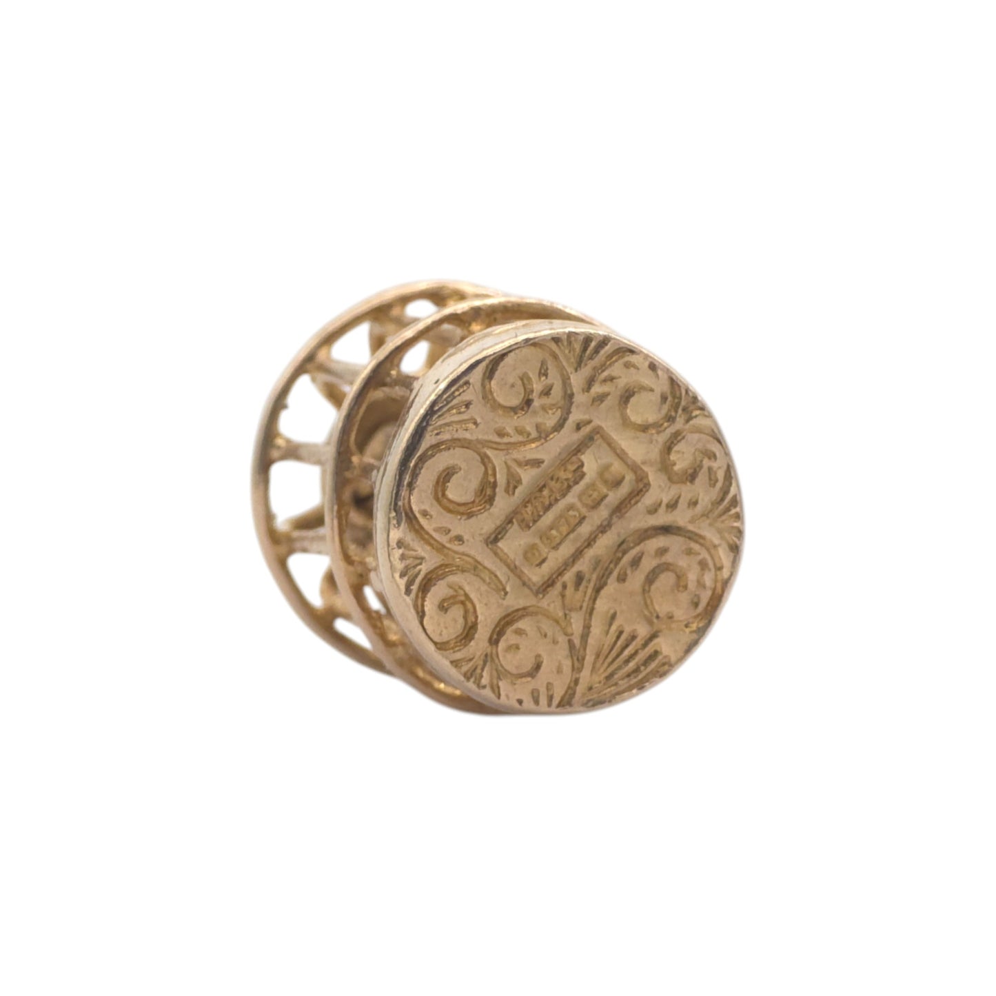 9ct 375 Yellow Gold Bird In Cage Charm 1961 L 1.4 cm 2.5 g.