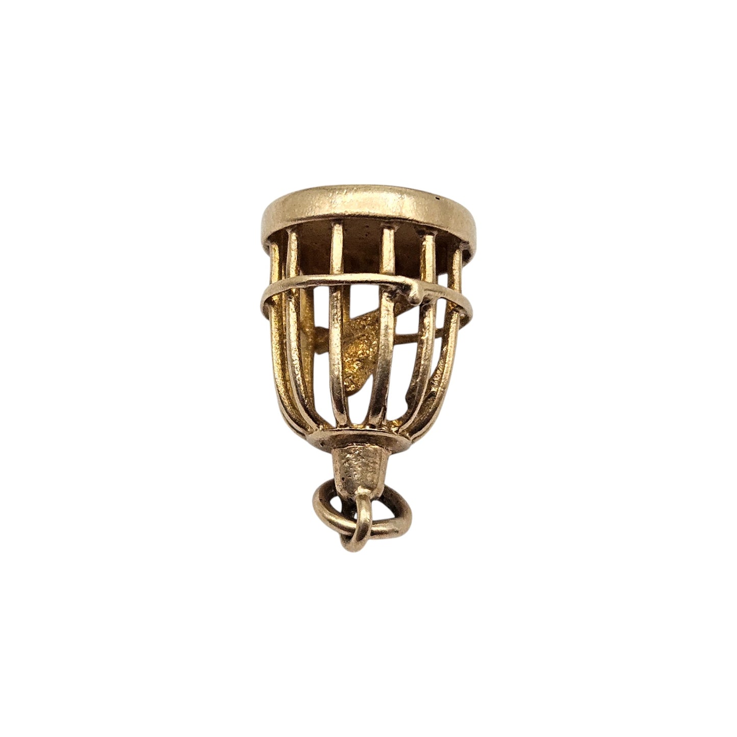 9ct 375 Yellow Gold Bird In Cage Charm 1964 L 1.4 cm 2.2 g.