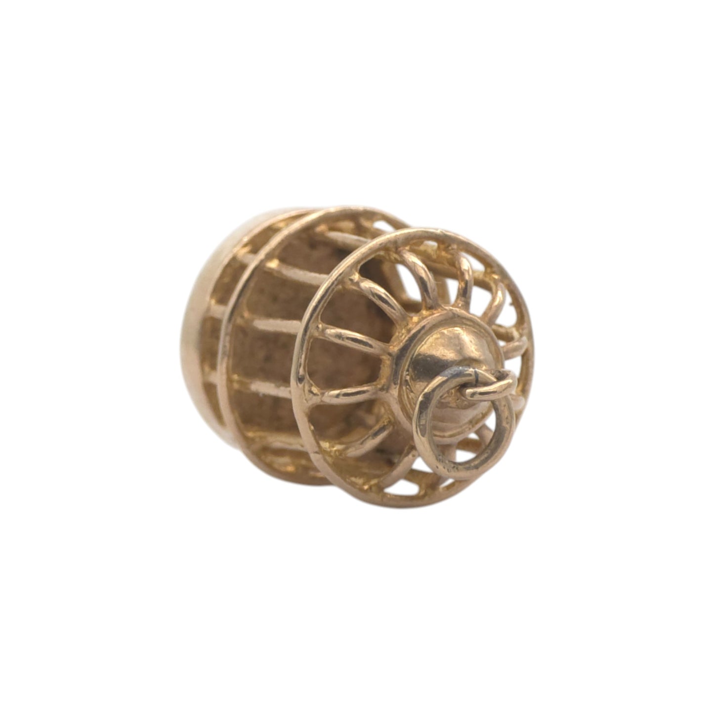 9ct 375 Yellow Gold Bird In Cage Charm 1961 L 1.4 cm 2.5 g.