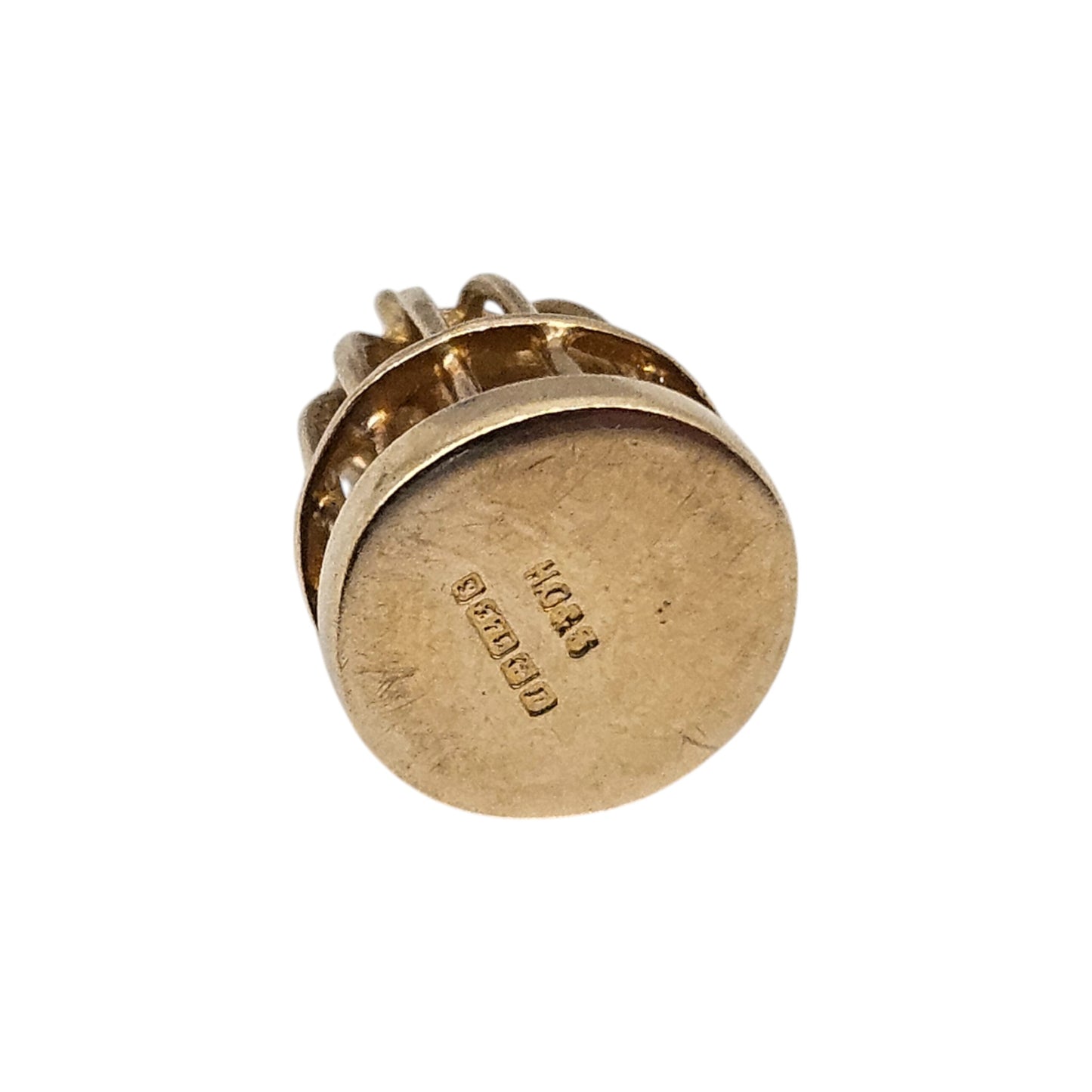 9ct 375 Yellow Gold Bird In Cage Charm 1964 L 1.4 cm 2.2 g.