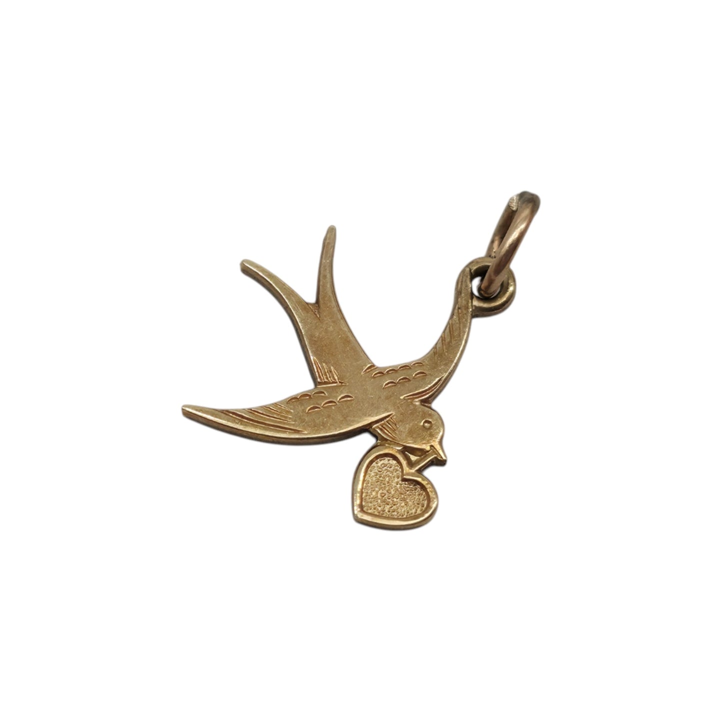 9ct 375 Yellow Gold Love Bird Charm 1977 L 1.3 cm 0.5 g.