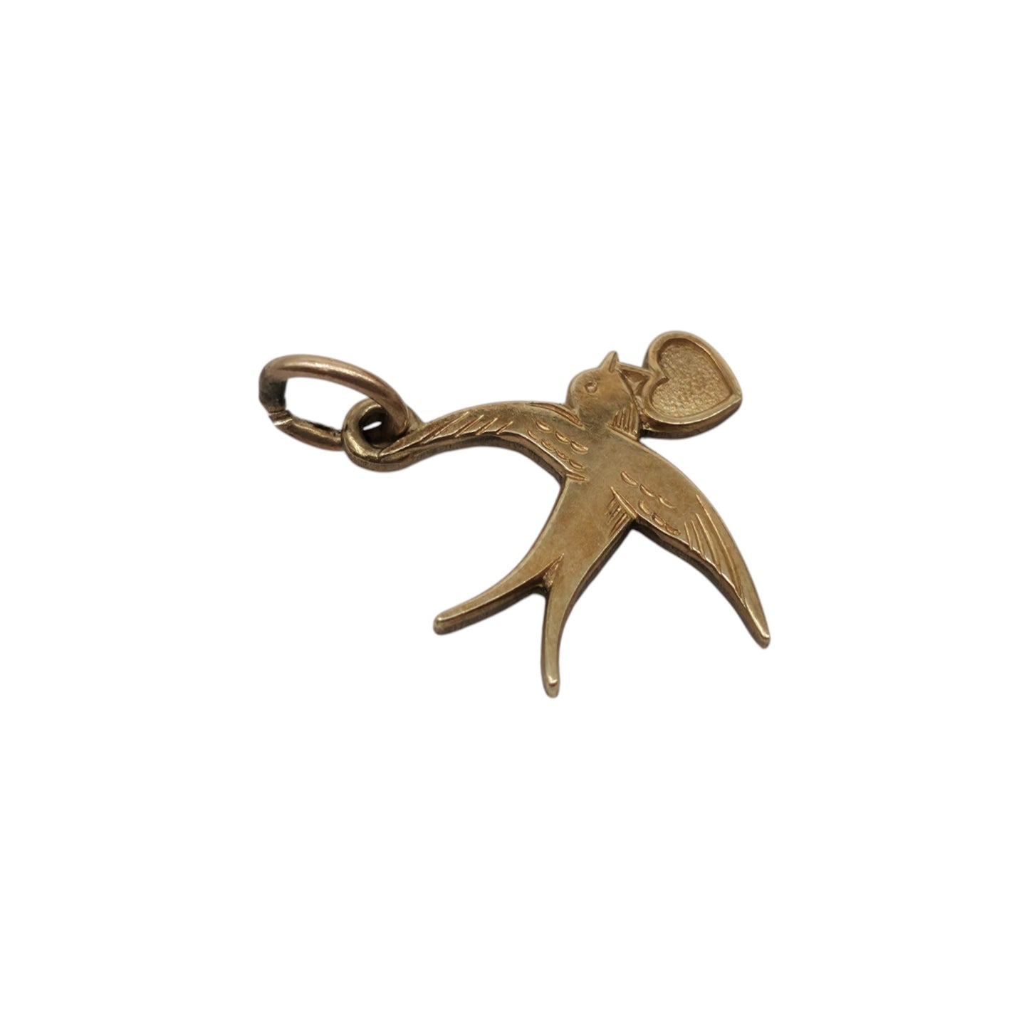 9ct 375 Yellow Gold Love Bird Charm 1977 L 1.3 cm 0.5 g.