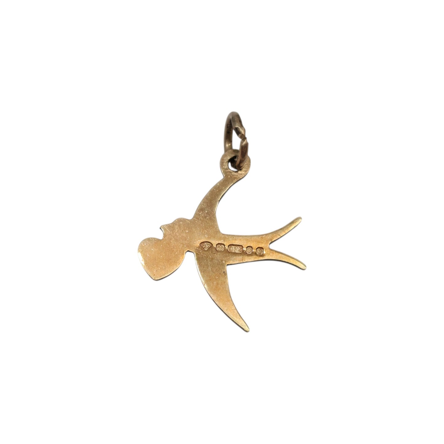 9ct 375 Yellow Gold Love Bird Charm 1977 L 1.3 cm 0.5 g.