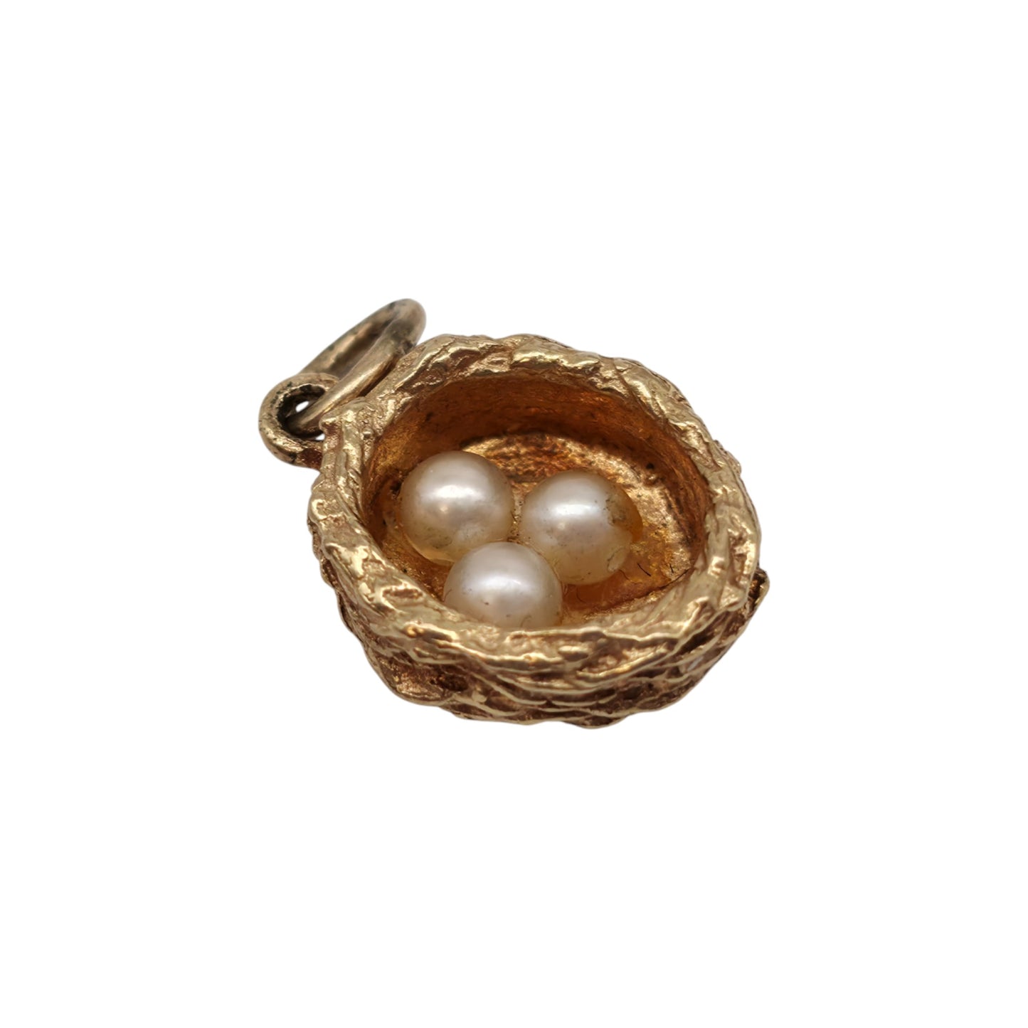 9ct 375 Yellow Gold Nest With Pearls Charm 1971 L 1.4 cm 3.3 g.