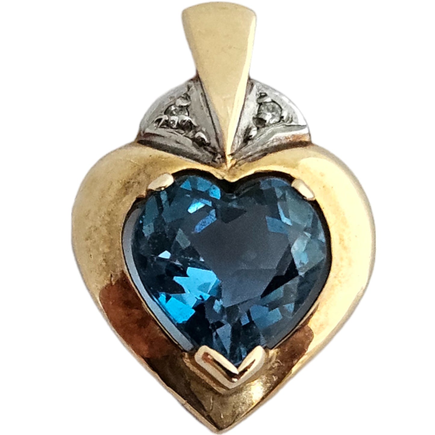 9ct 375 Yellow Gold Blue Topaz Heart Pendant 1992 L 1.7 cm 1.4 g