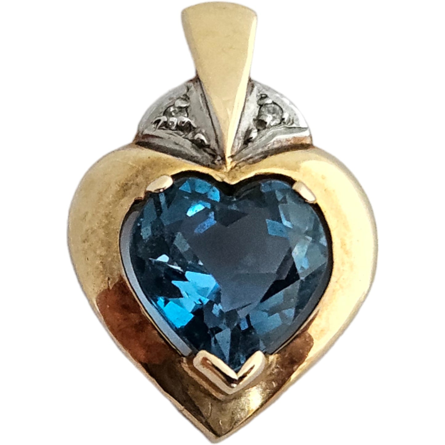 9ct 375 Yellow Gold Blue Topaz Heart Pendant 1992 L 1.7 cm 1.4 g