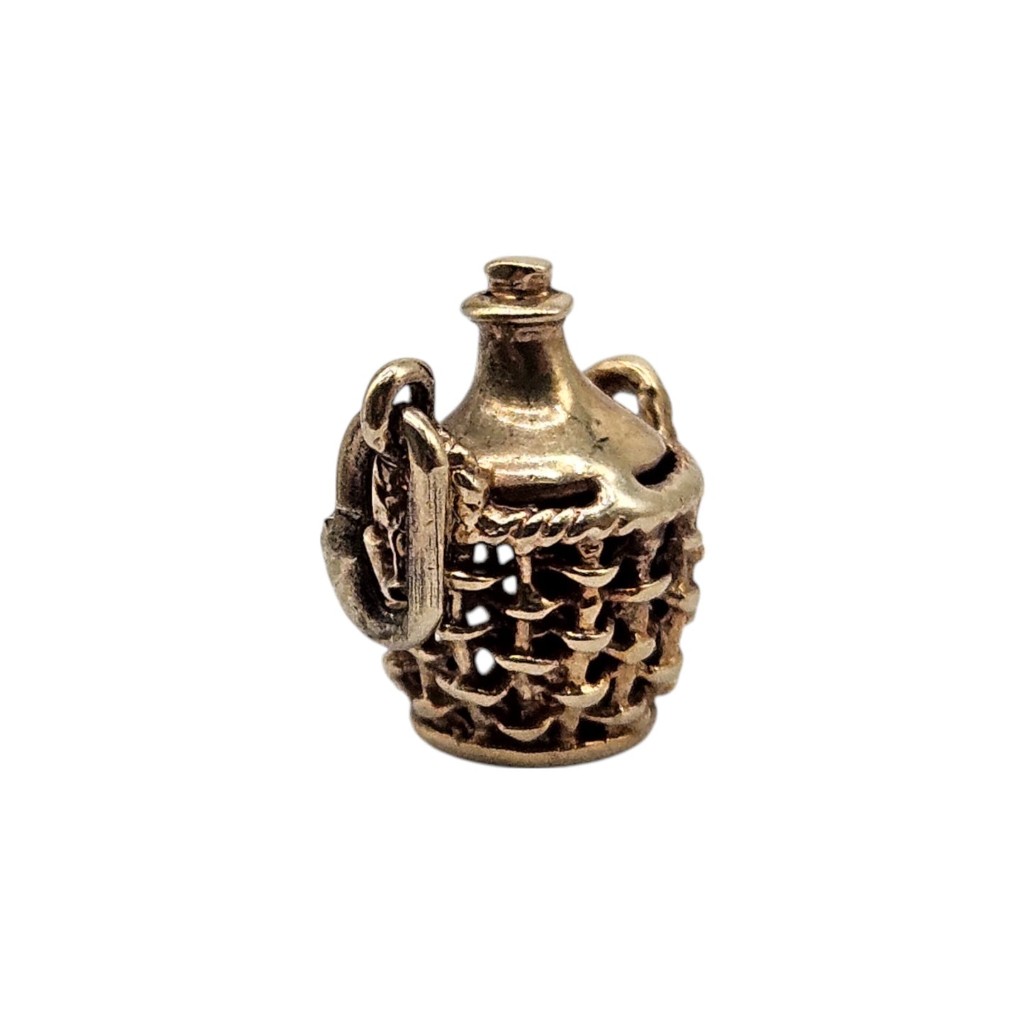 9ct 375 Yellow Gold Bottle In Basket Charm L 1.0 cm 1.2 g.