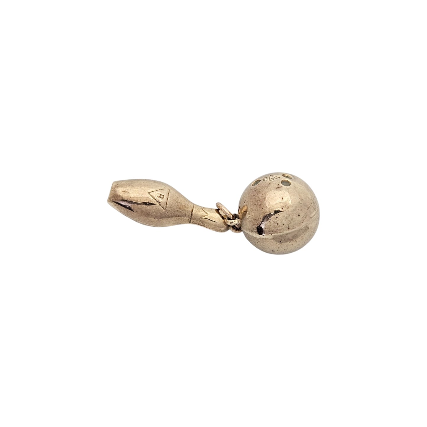 9ct 375 Yellow Gold Bowling Charm 1965 L 2.1 cm 1.9 g.