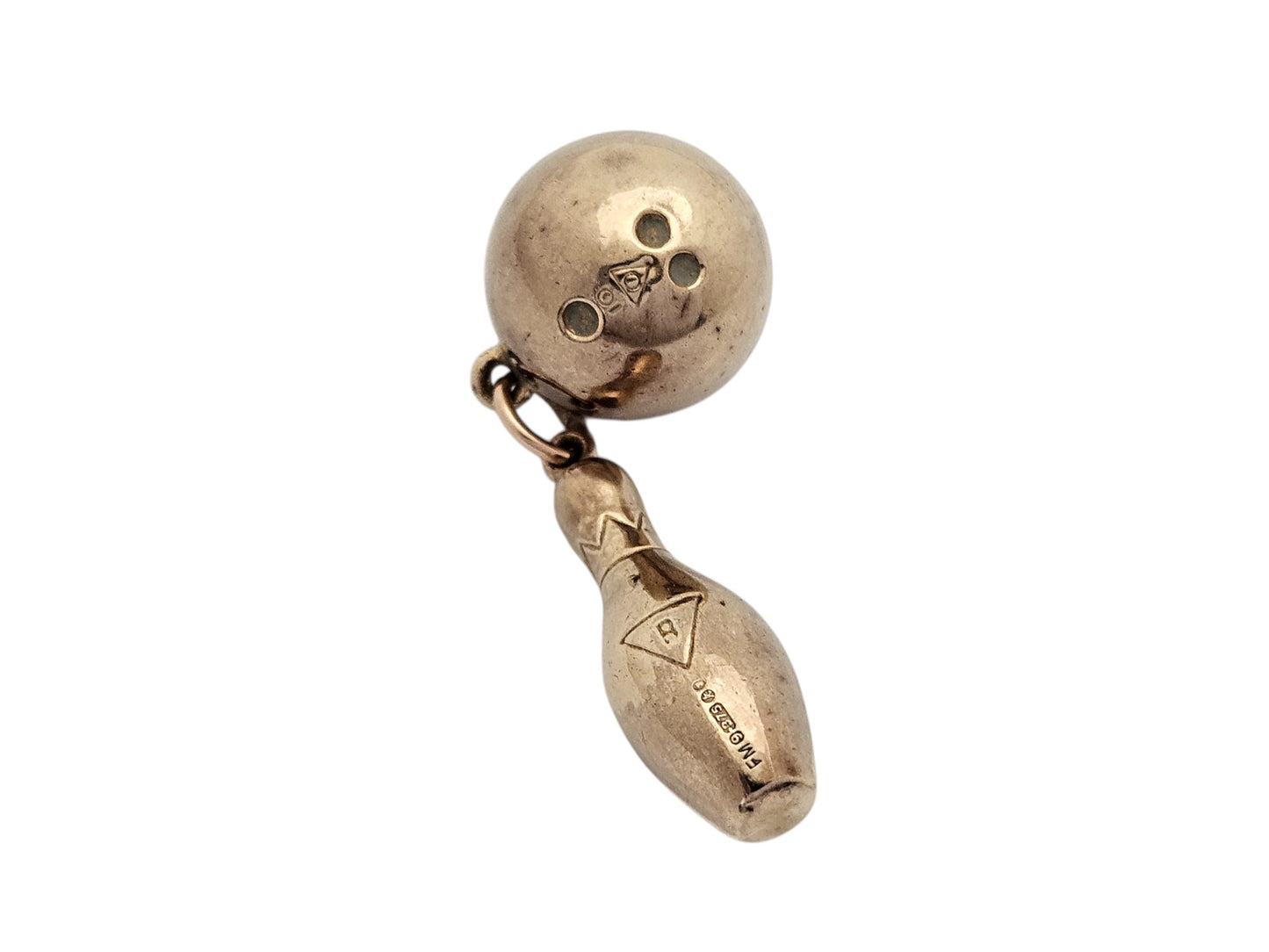 9ct 375 Yellow Gold Bowling Charm 1965 L 2.1 cm 1.9 g.