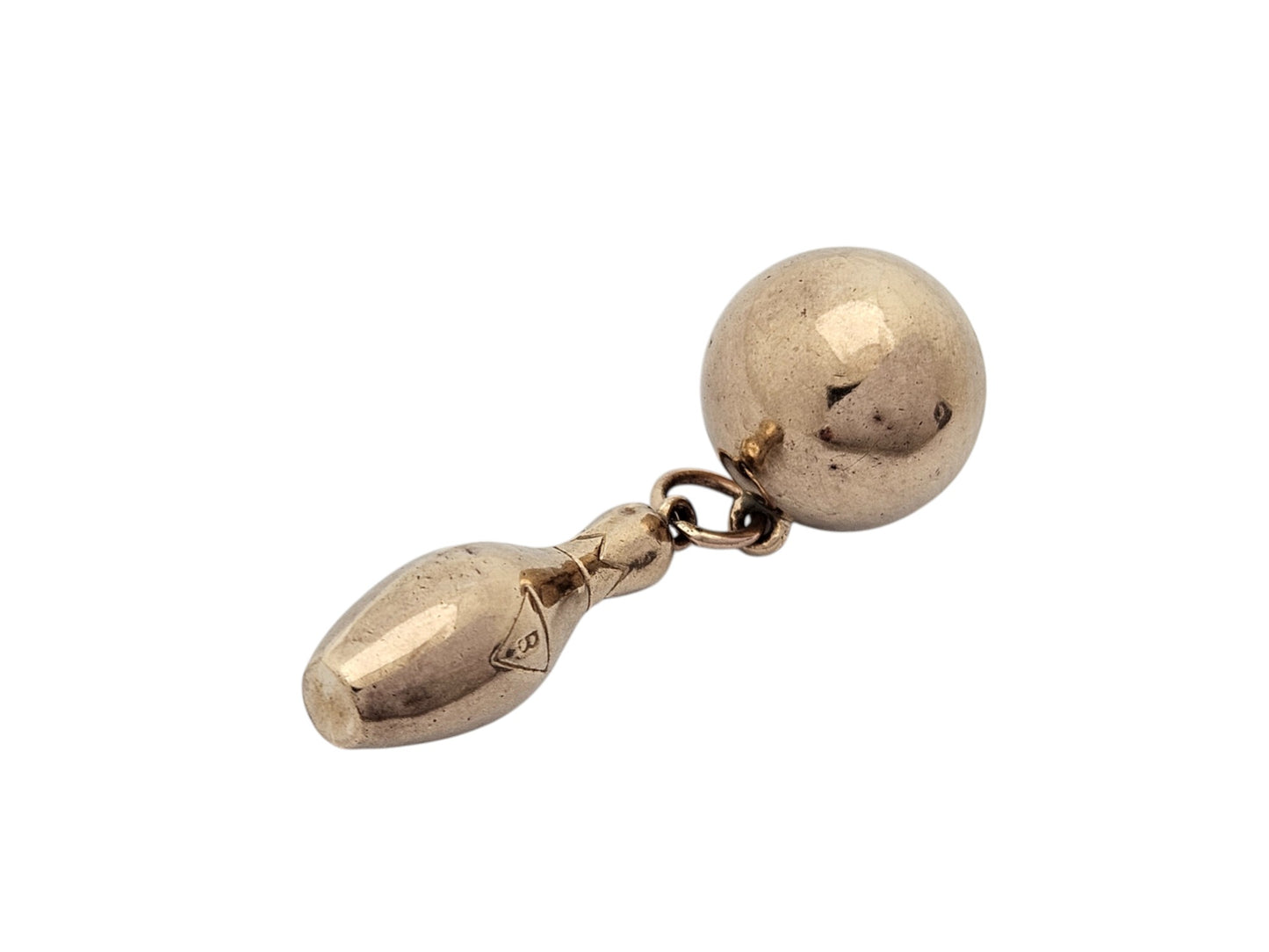 9ct 375 Yellow Gold Bowling Charm 1965 L 2.1 cm 1.9 g.