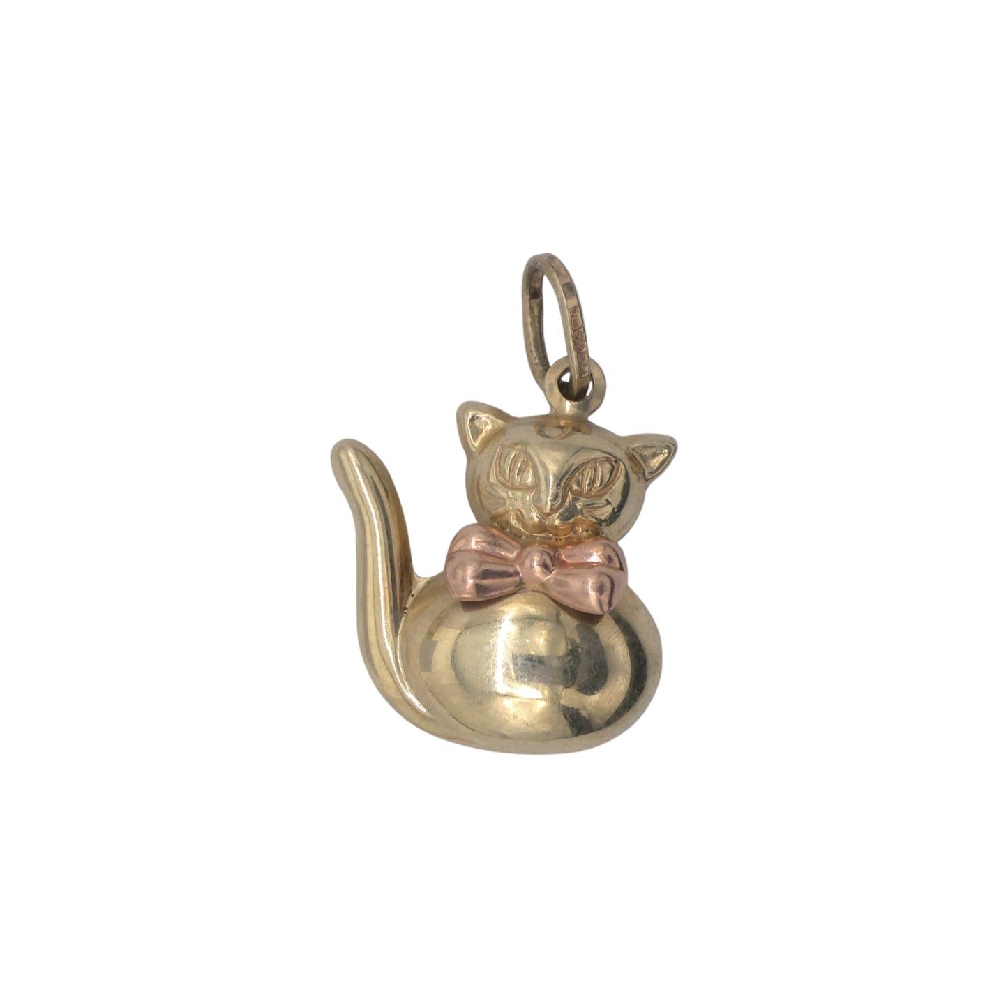 9ct 375 Yellow Gold Cat With Ribbon Charm L 1.3 cm 1.6 g.