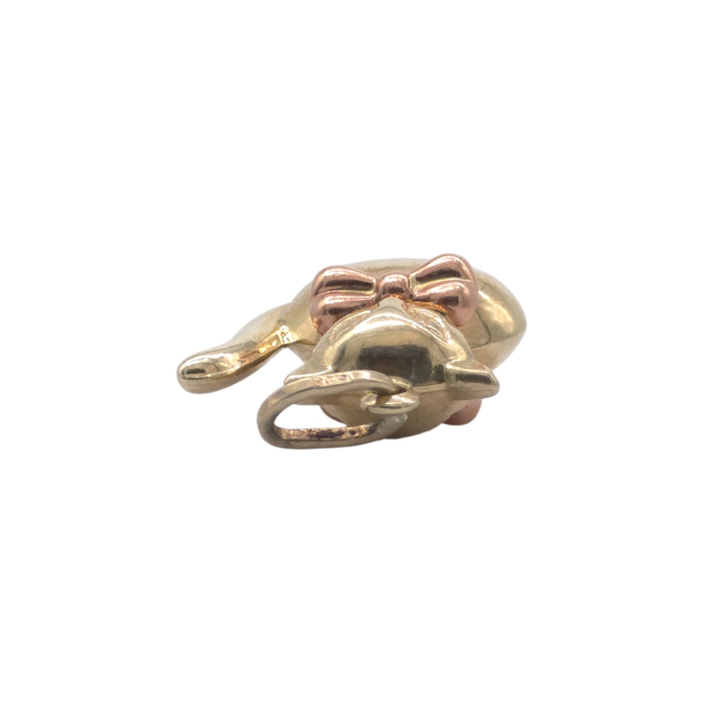 9ct 375 Yellow Gold Cat With Ribbon Charm L 1.3 cm 1.6 g.