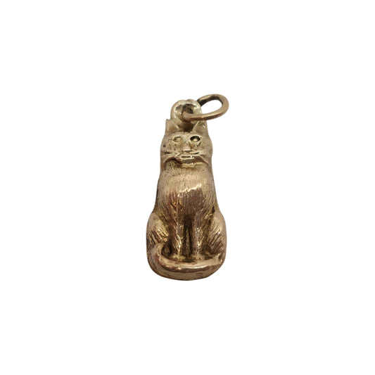 9ct Yellow Gold Seated Cat Charm c.1960's L 1.5 cm 0.6 g.