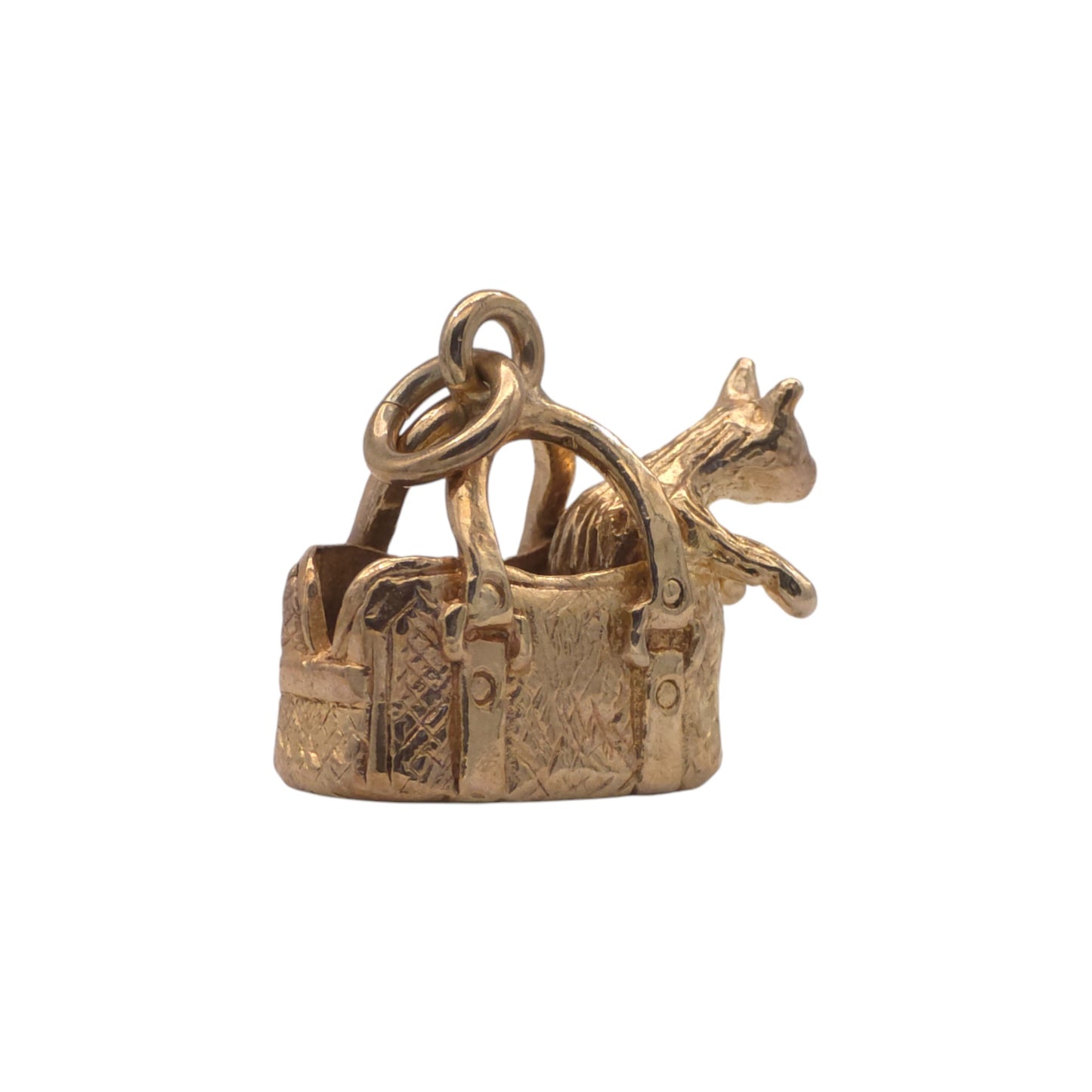 9ct 375 Yellow Gold Cat In Handbag Charm 1979 L 1.7 cm 4.8 g.