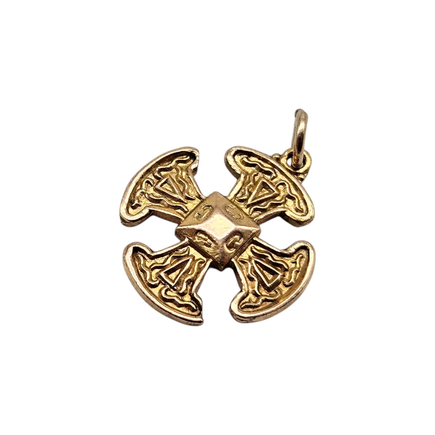 9ct 375 Yellow Gold Celtic Cross Charm 1968 L 1.6 cm 2.0 g.