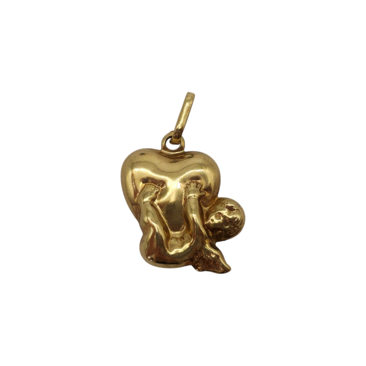 9ct Yellow Gold Cherub With Heart Charm L 1.2 cm 0.5 g.