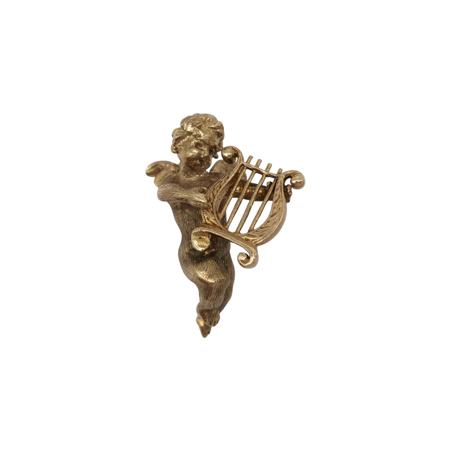 Heavy 9ct 375 Yellow Gold Cherub With Lyre Charm 1972 L 2.6 cm 7.4 g.