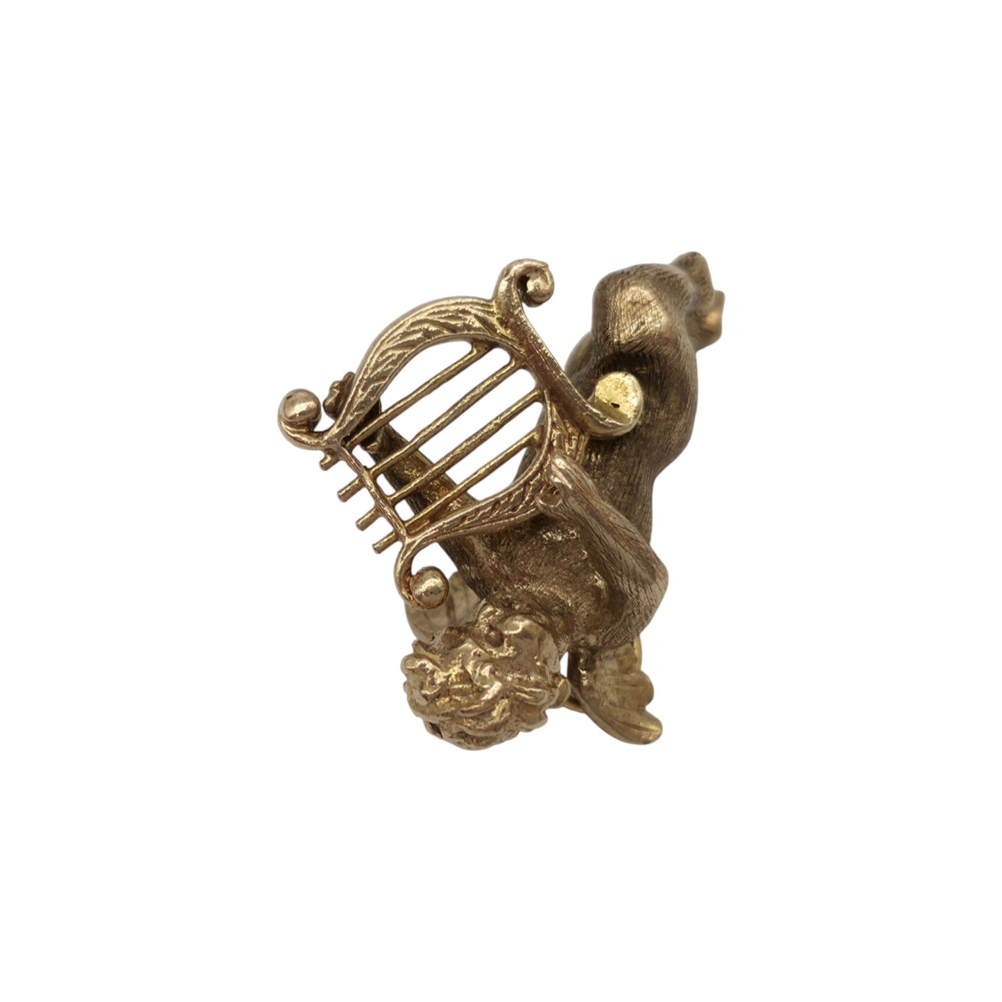Heavy 9ct 375 Yellow Gold Cherub With Lyre Charm 1972 L 2.6 cm 7.4 g.