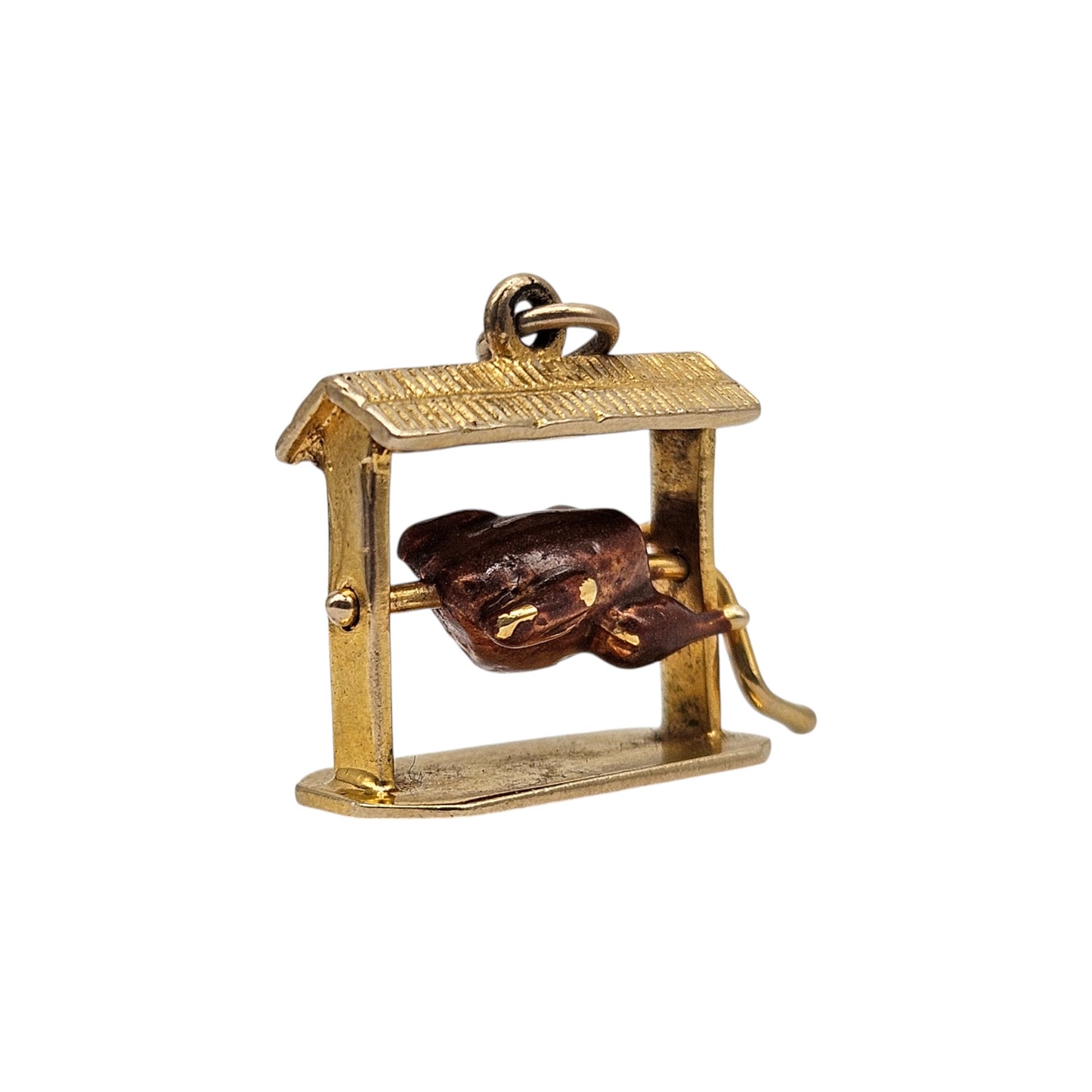 Rare 9ct 375 Yellow Gold Chicken Grill Articulated Charm 1958 L 1.8 cm 3.2 g.