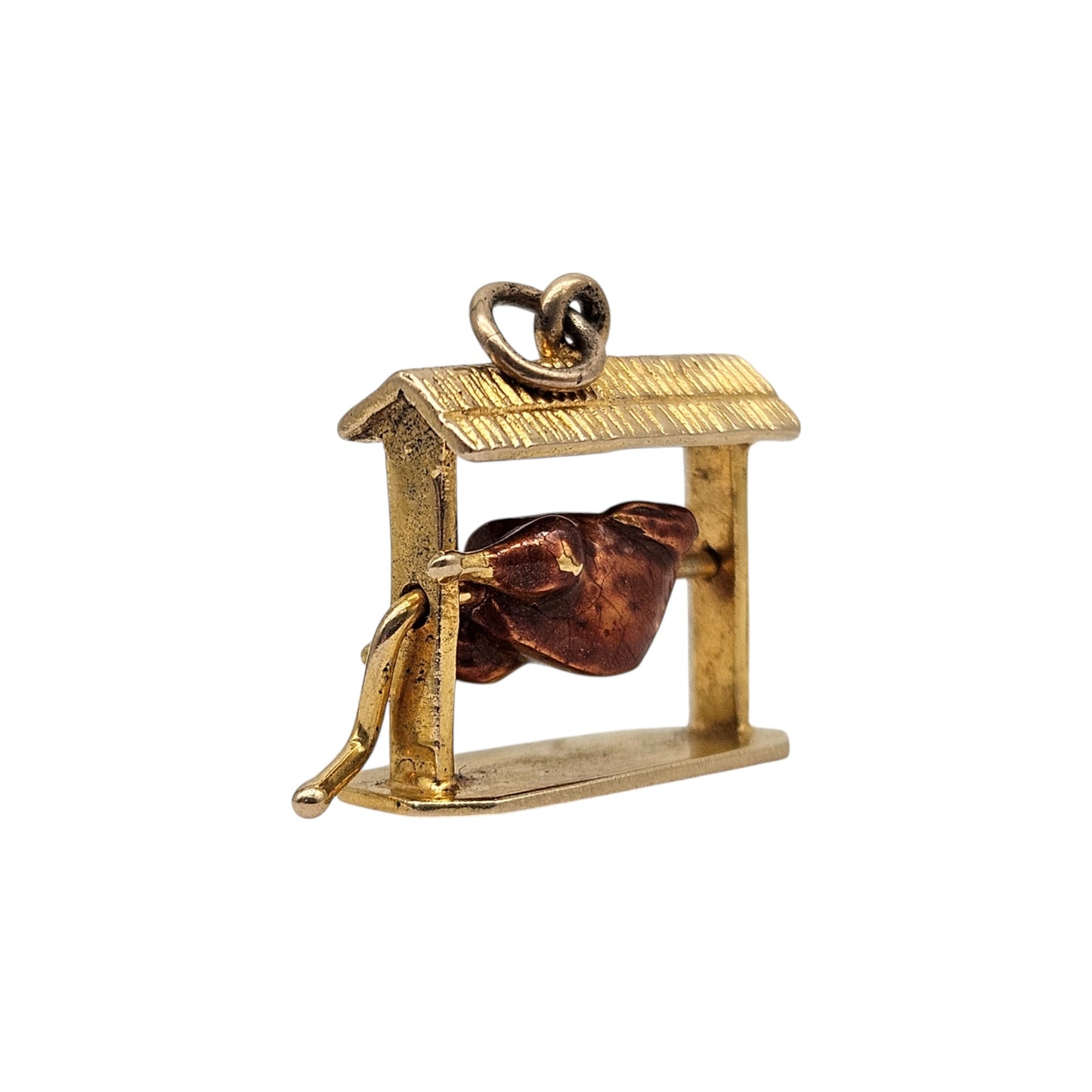 Rare 9ct 375 Yellow Gold Chicken Grill Articulated Charm 1958 L 1.8 cm 3.2 g.