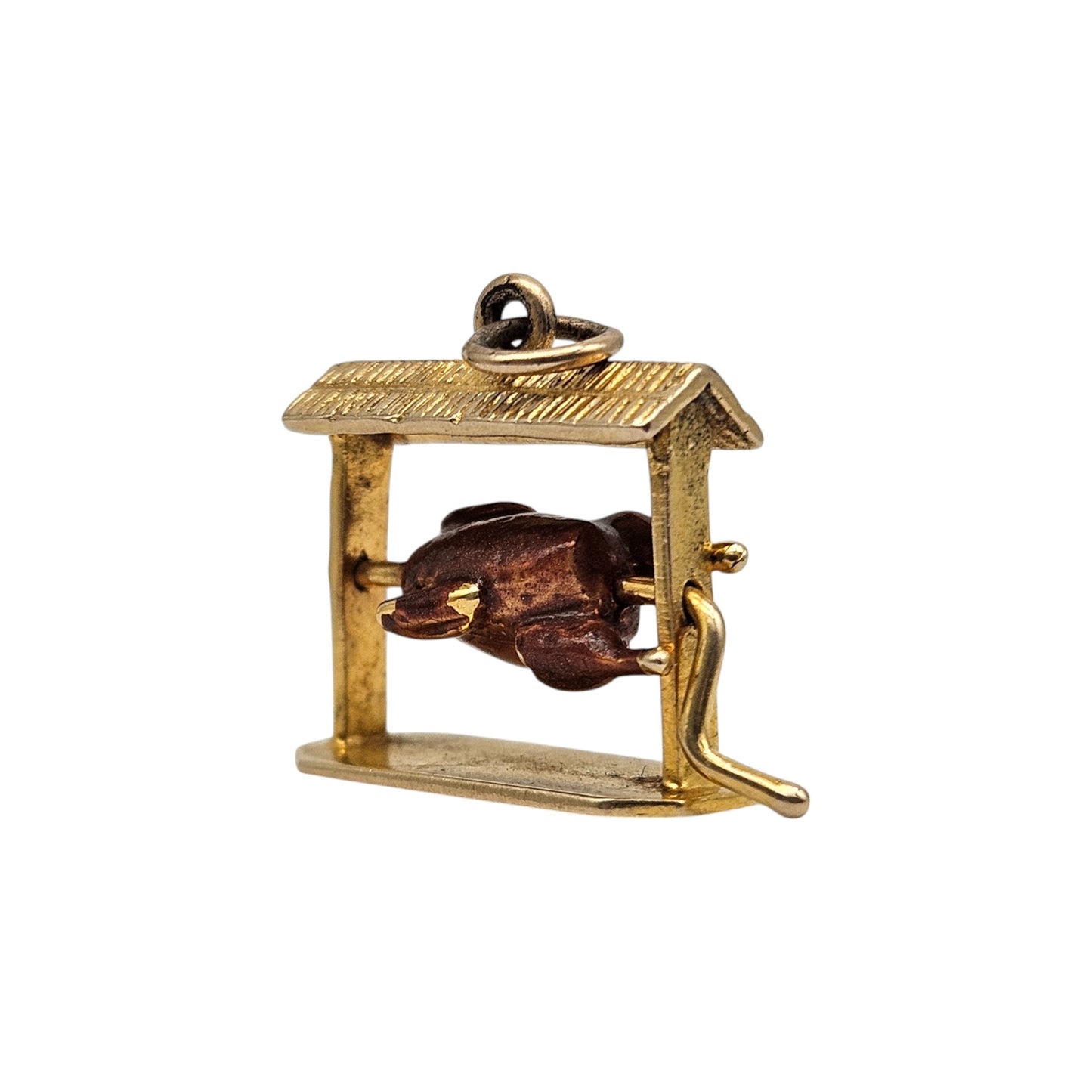 Rare 9ct 375 Yellow Gold Chicken Grill Articulated Charm 1958 L 1.8 cm 3.2 g.