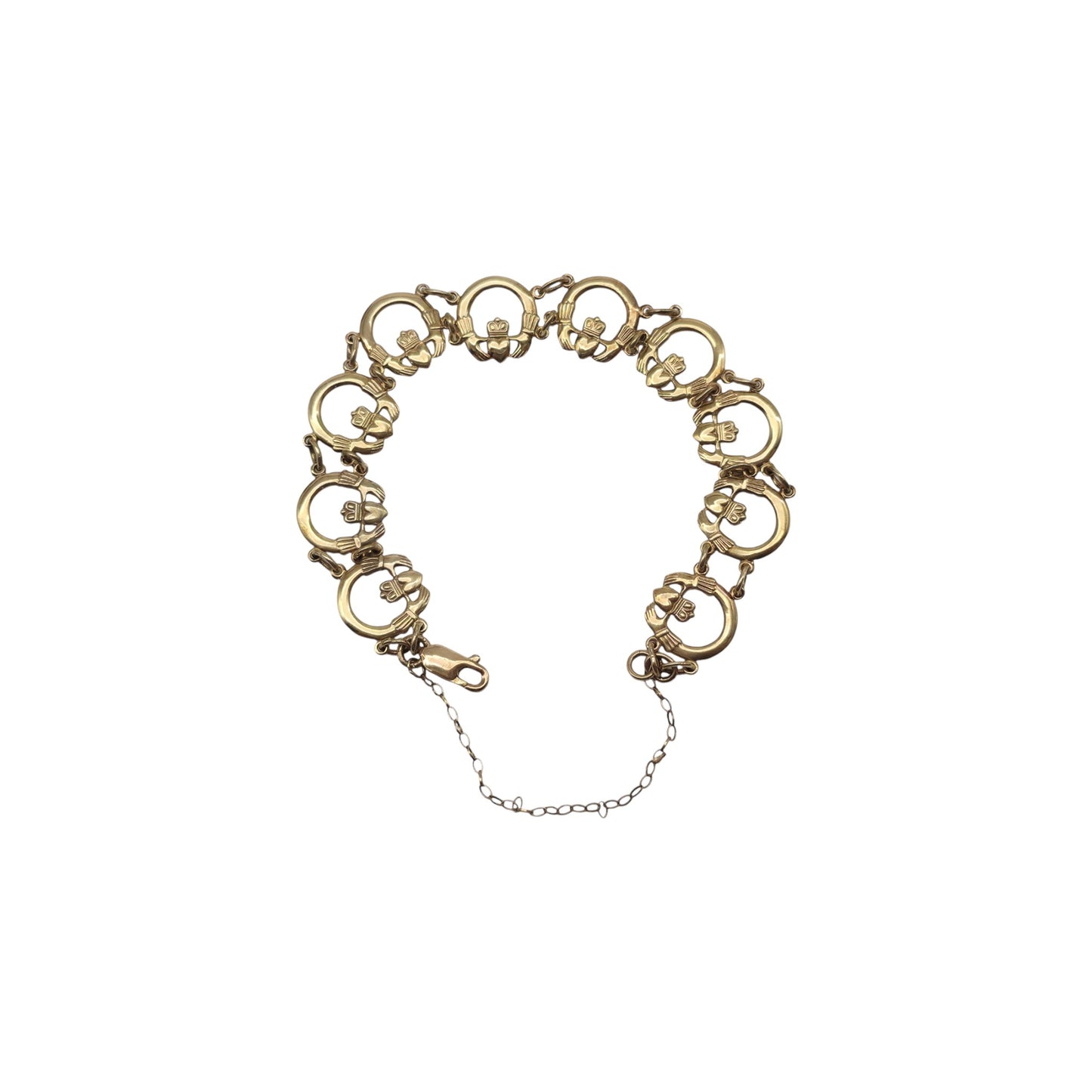Irish 9ct 375 Yellow Gold Claddagh Bracelet 1996 L 21.0 cm 11.3 g.